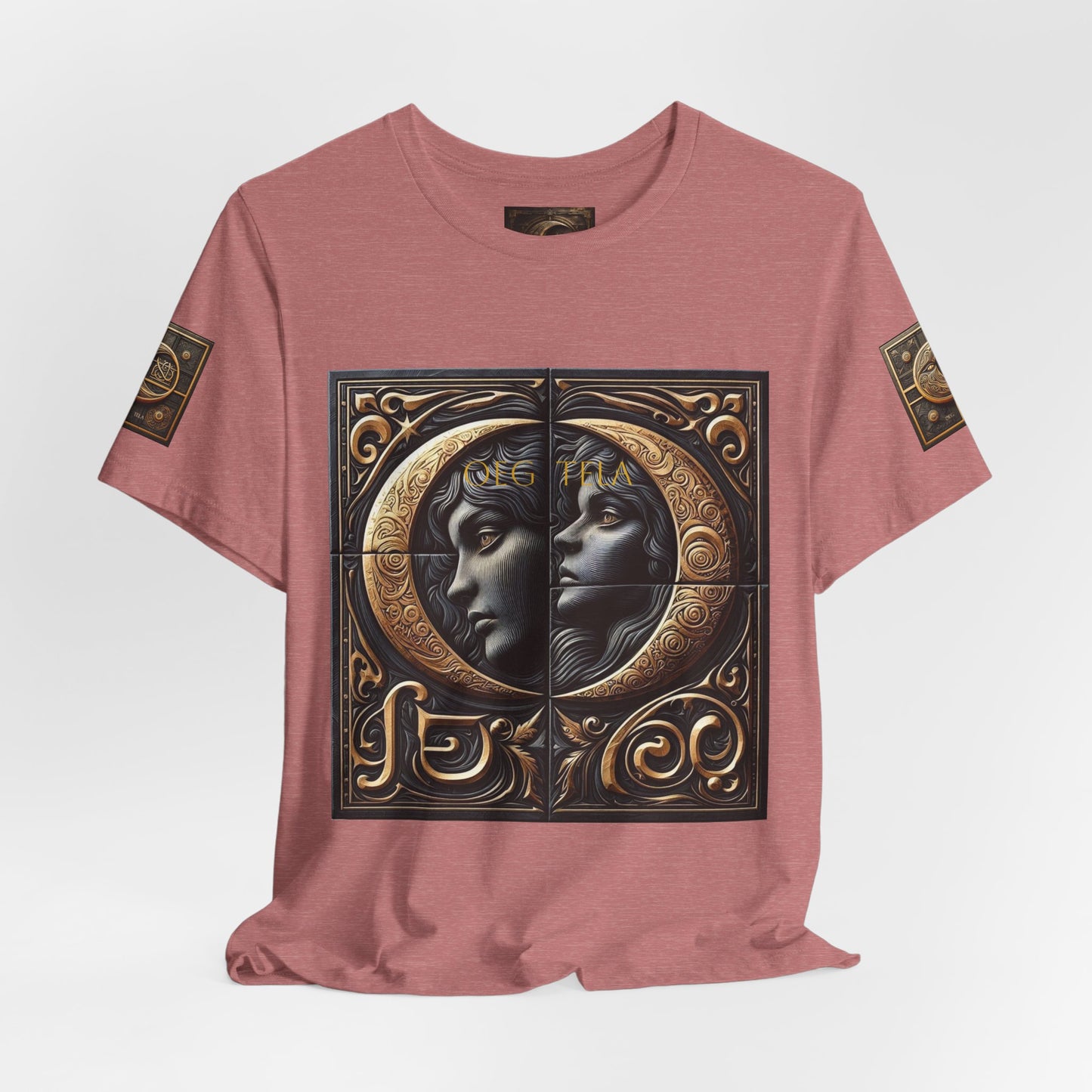Moonlit Duality Graphic Tee — Vintage Art Nouveau Face Design