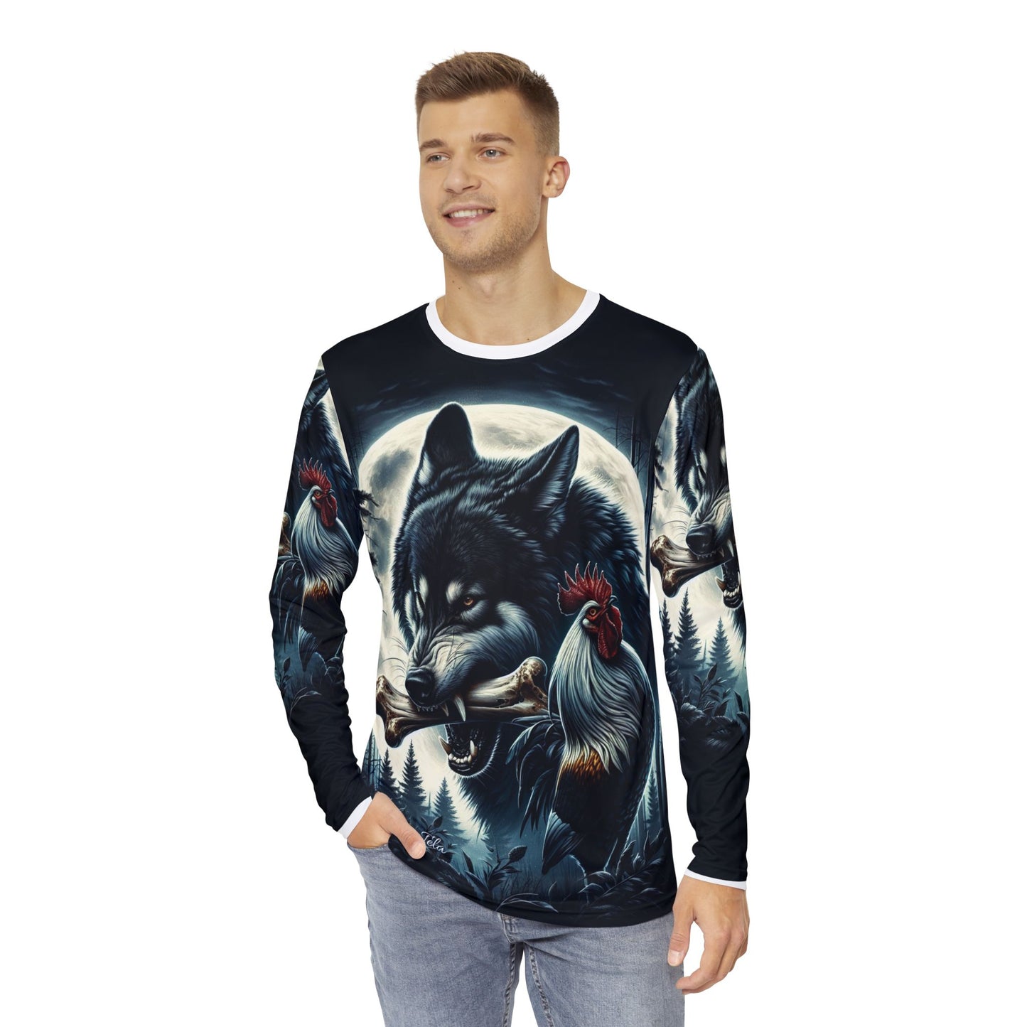 Oegtela Men's Long Sleeve Shirt - Wolf Wisdom