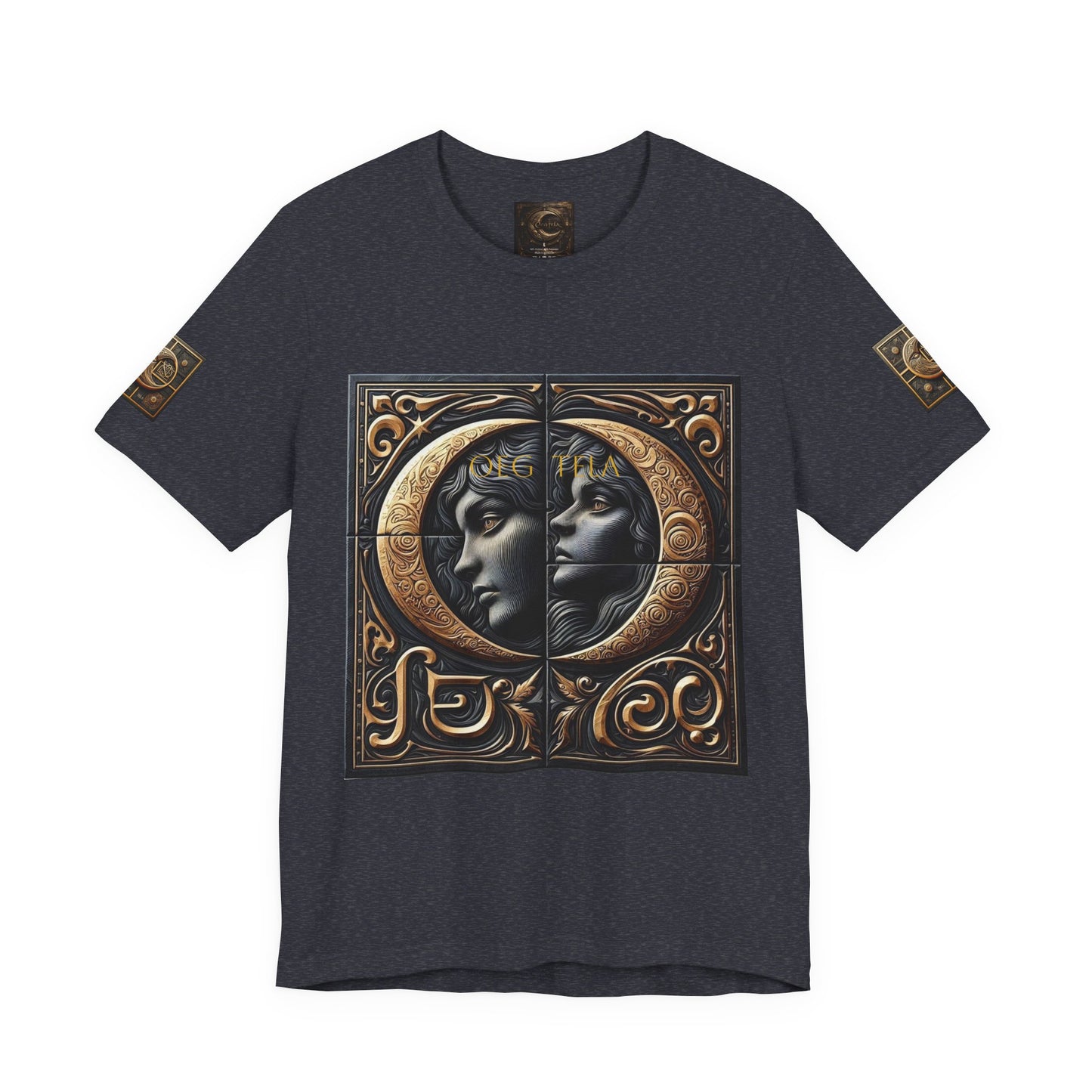 Moonlit Duality Graphic Tee — Vintage Art Nouveau Face Design