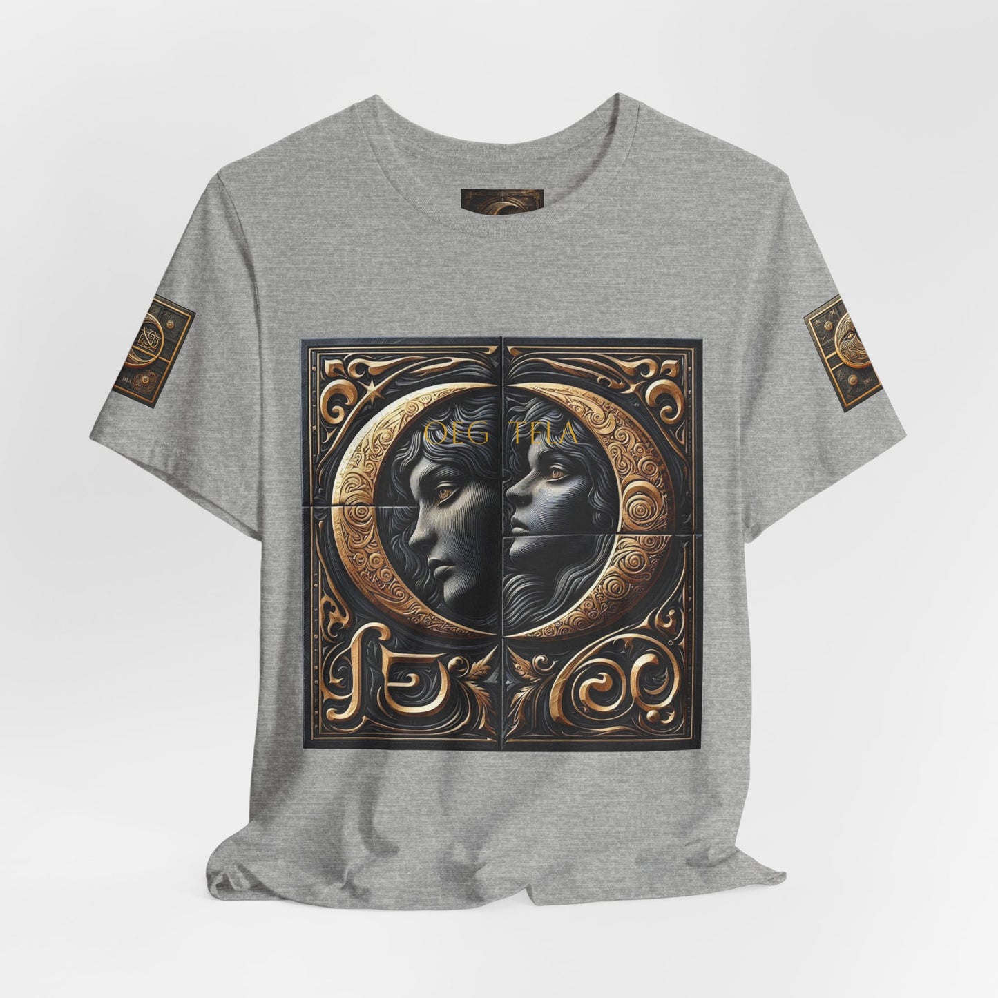 Moonlit Duality Graphic Tee — Vintage Art Nouveau Face Design