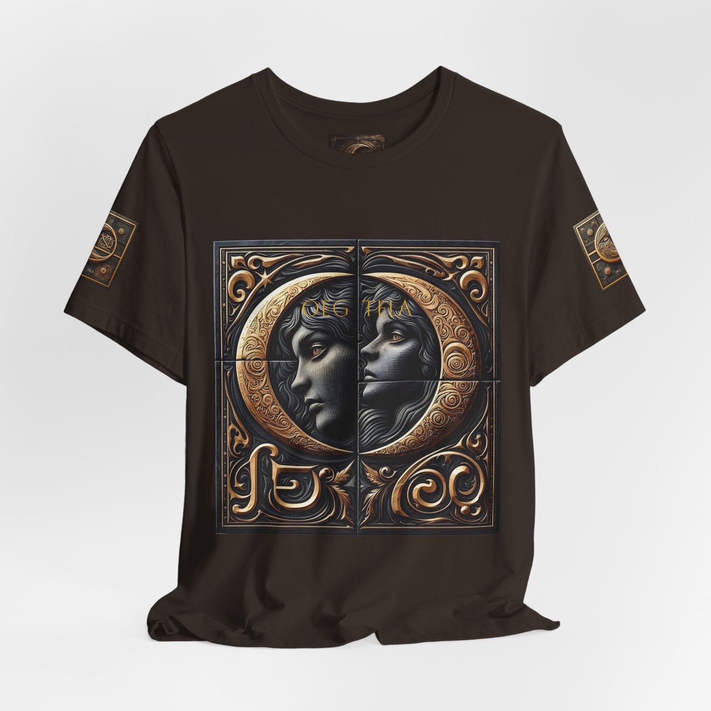 Moonlit Duality Graphic Tee — Vintage Art Nouveau Face Design