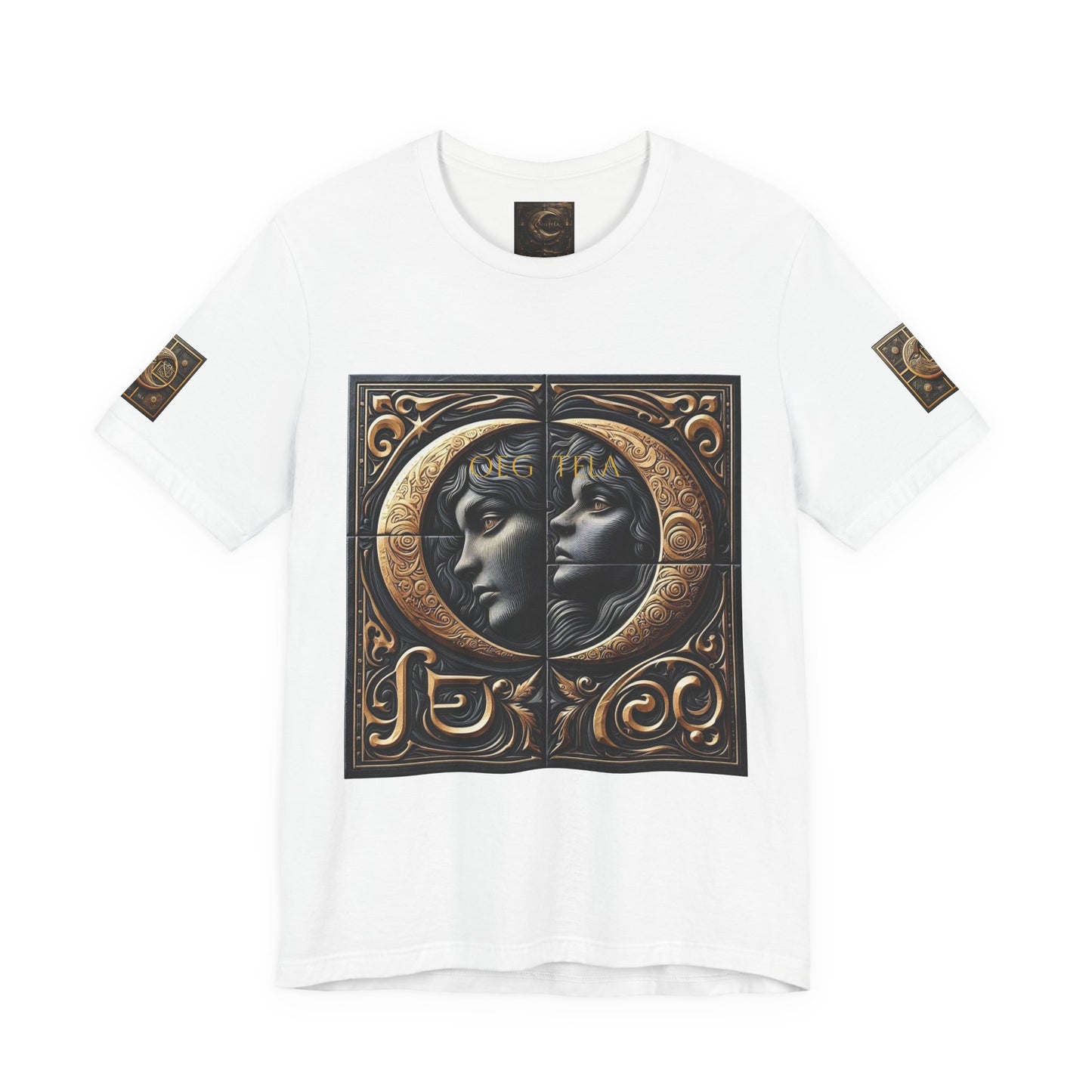 Moonlit Duality Graphic Tee — Vintage Art Nouveau Face Design