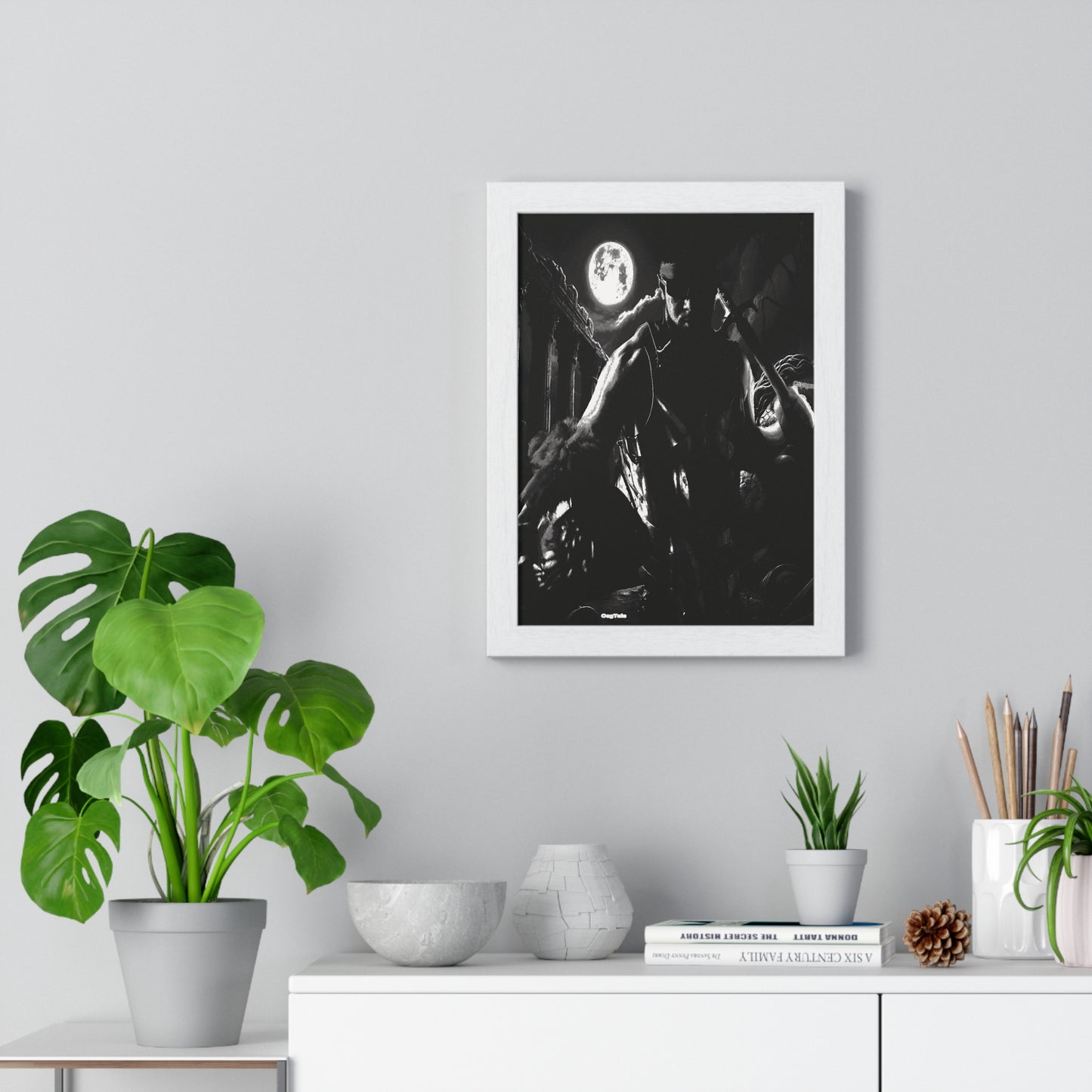 OegTela Night Framed Poster  and  Black & White Wall Art for Home Decor