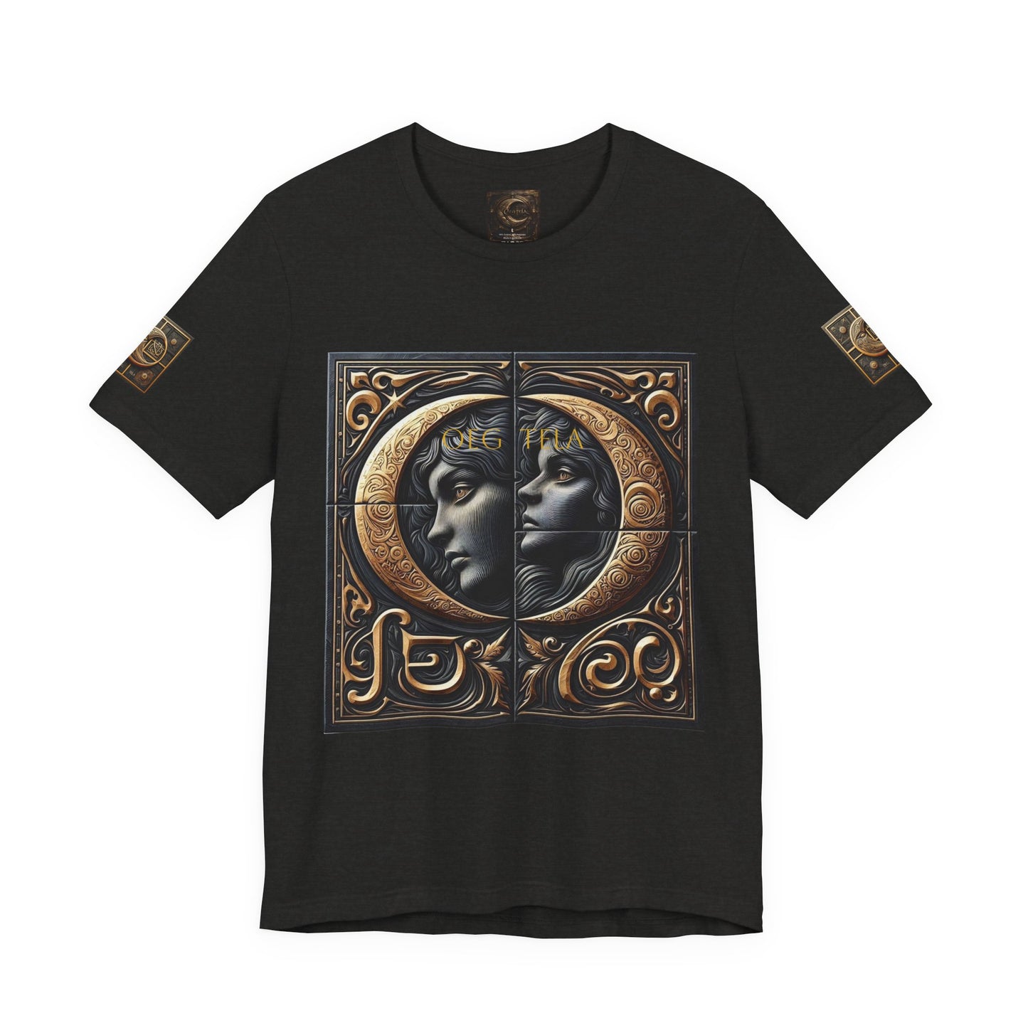 Moonlit Duality Graphic Tee — Vintage Art Nouveau Face Design