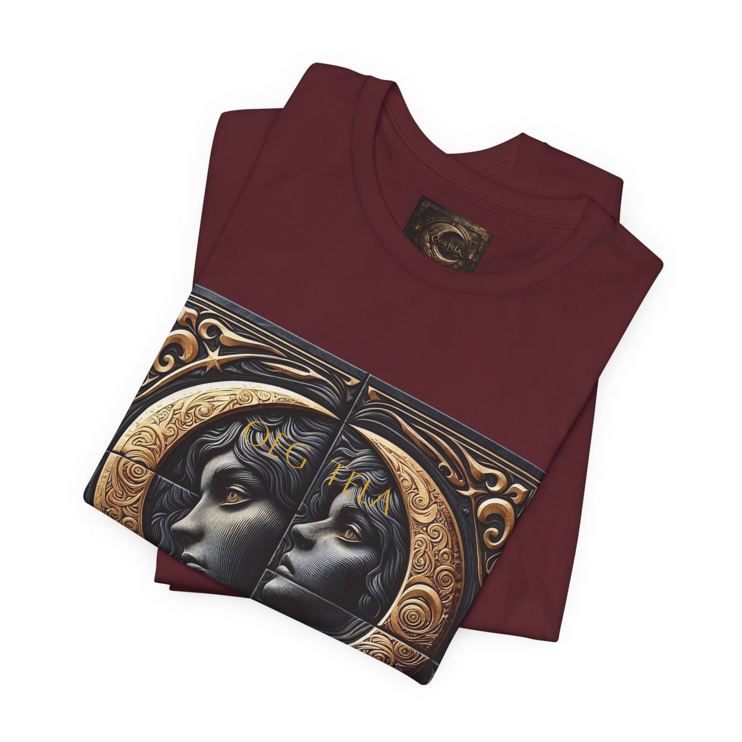 Moonlit Duality Graphic Tee — Vintage Art Nouveau Face Design