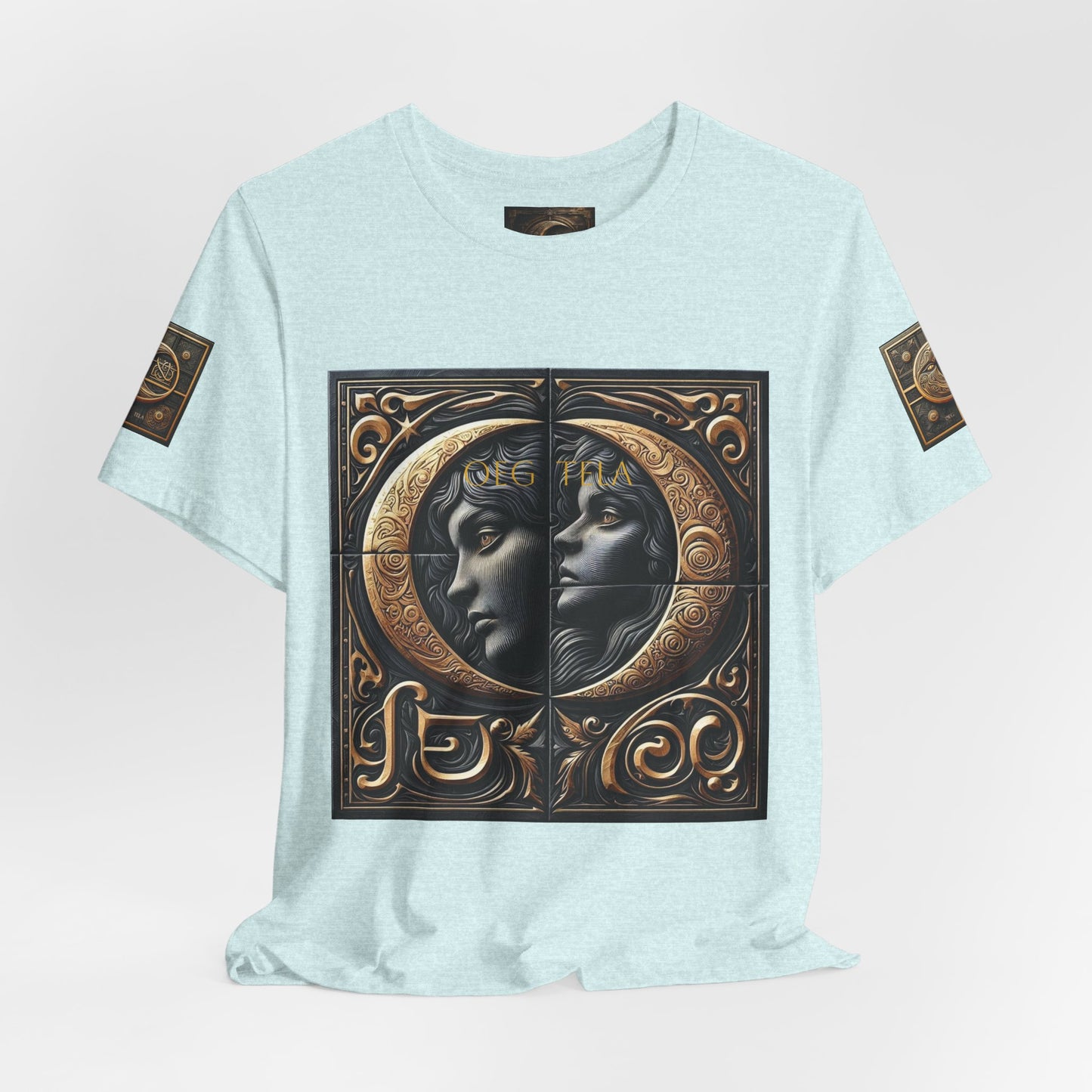Moonlit Duality Graphic Tee — Vintage Art Nouveau Face Design