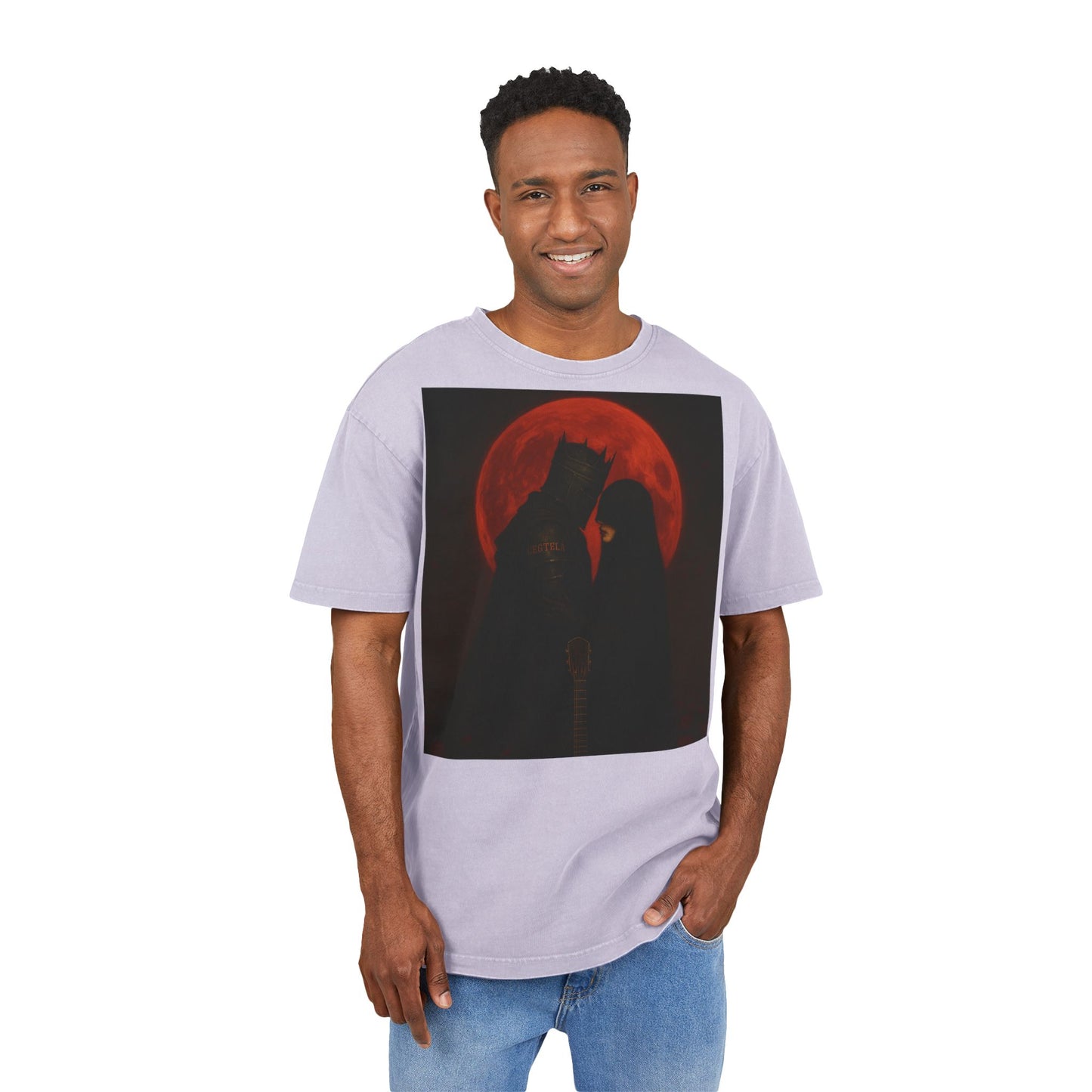Men's Tee - Oegtela King Under the Red Moon Acid Washed Heavy Oversize Shirt