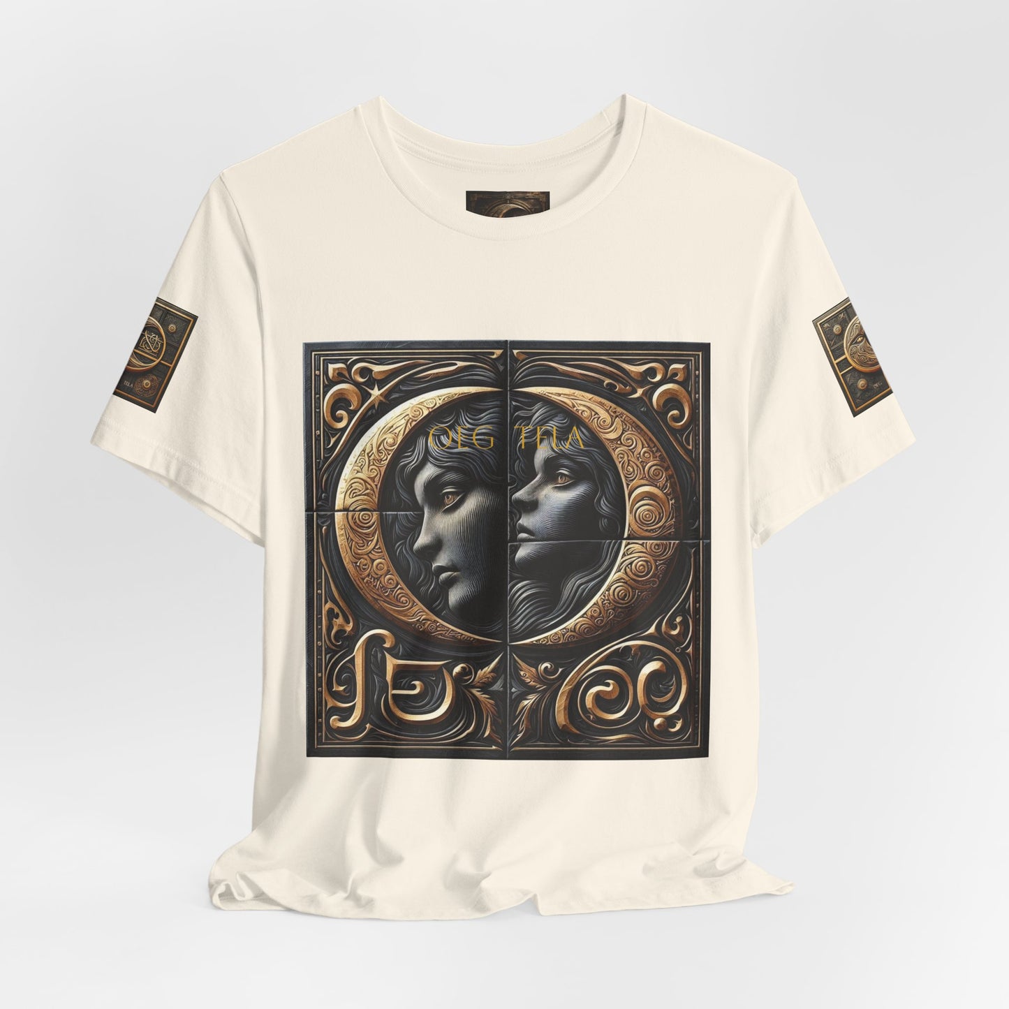 Moonlit Duality Graphic Tee — Vintage Art Nouveau Face Design