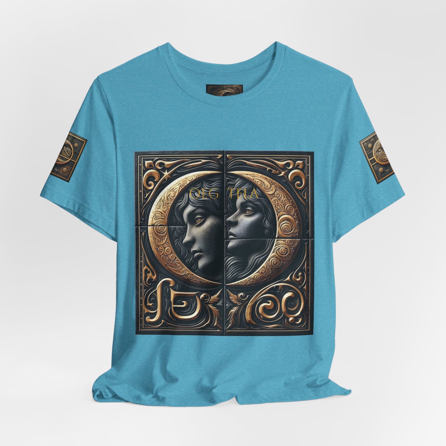 Moonlit Duality Graphic Tee — Vintage Art Nouveau Face Design