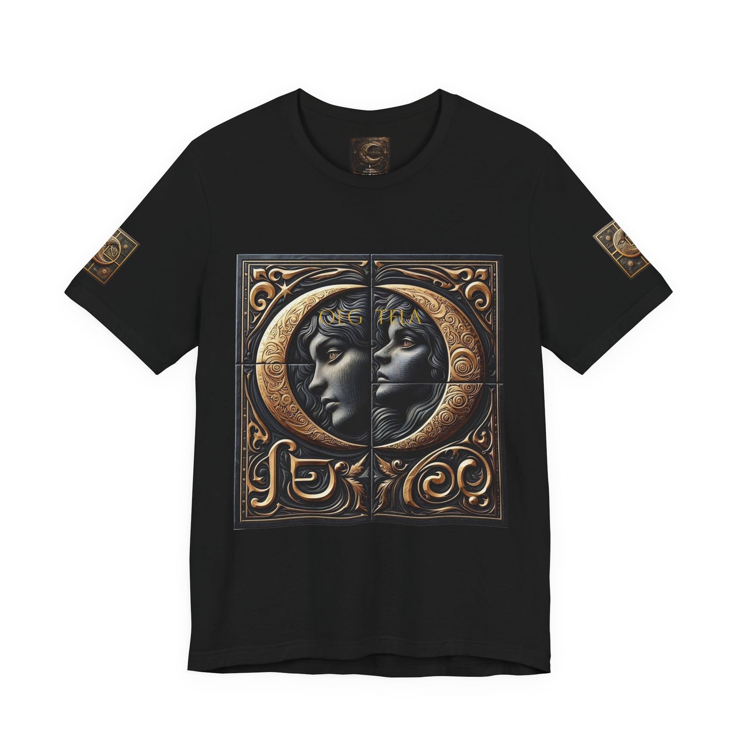 Moonlit Duality Graphic Tee — Vintage Art Nouveau Face Design