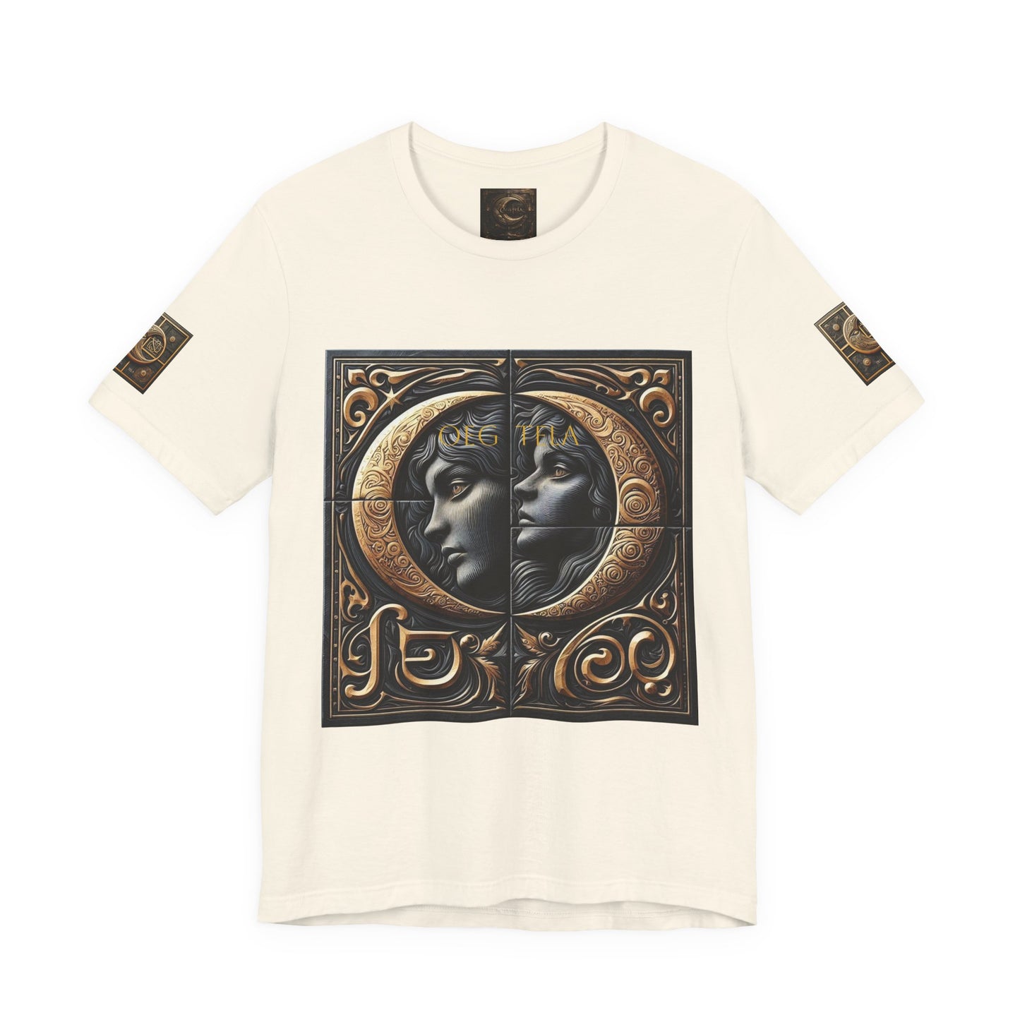 Moonlit Duality Graphic Tee — Vintage Art Nouveau Face Design
