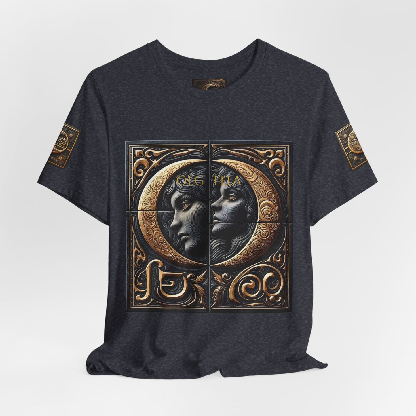 Moonlit Duality Graphic Tee — Vintage Art Nouveau Face Design