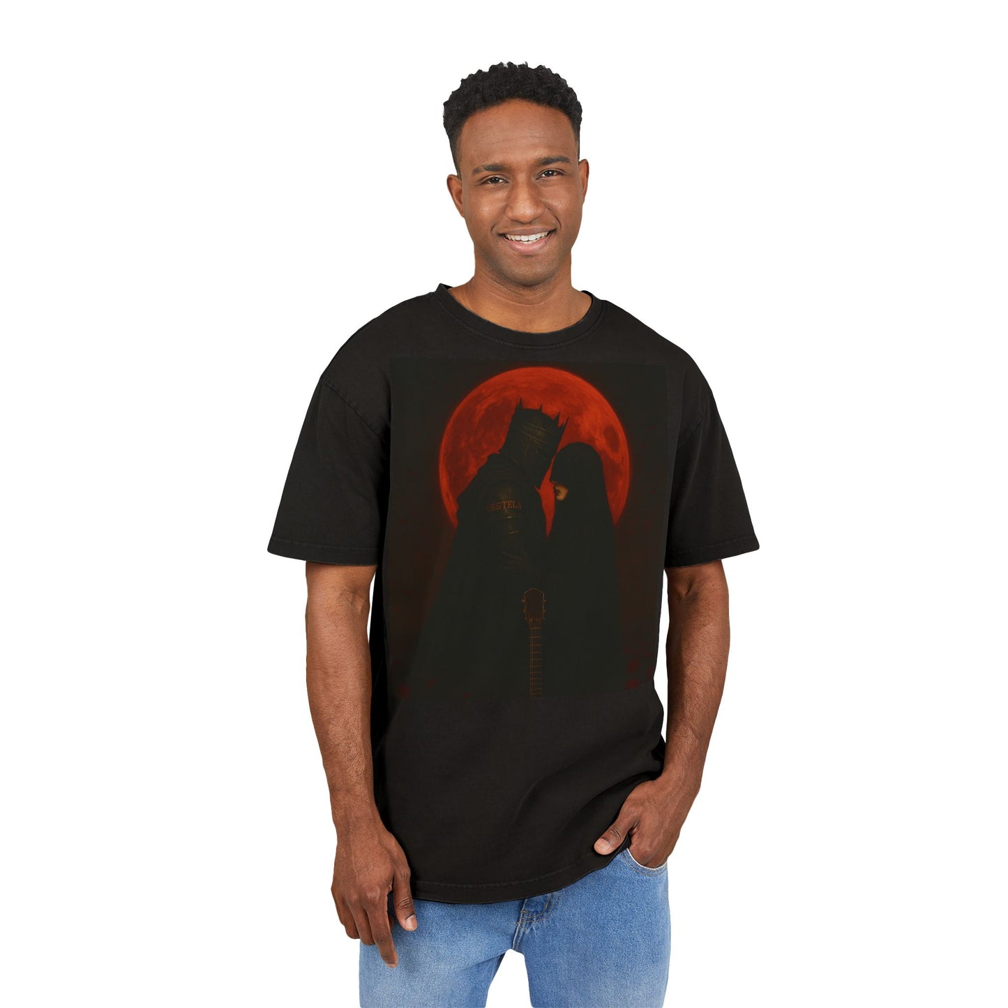 Men's Tee - Oegtela King Under the Red Moon Acid Washed Heavy Oversize Shirt