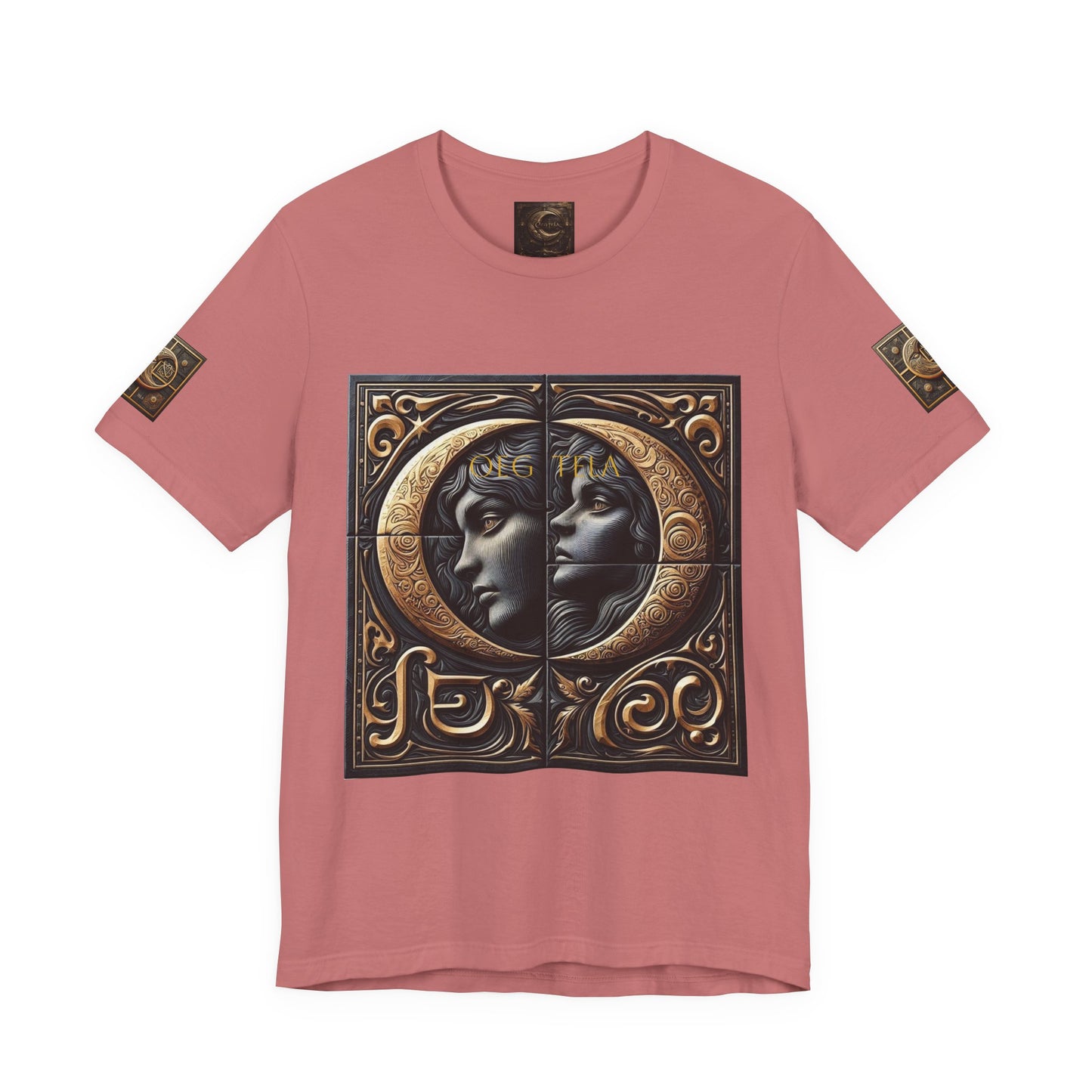 Moonlit Duality Graphic Tee — Vintage Art Nouveau Face Design