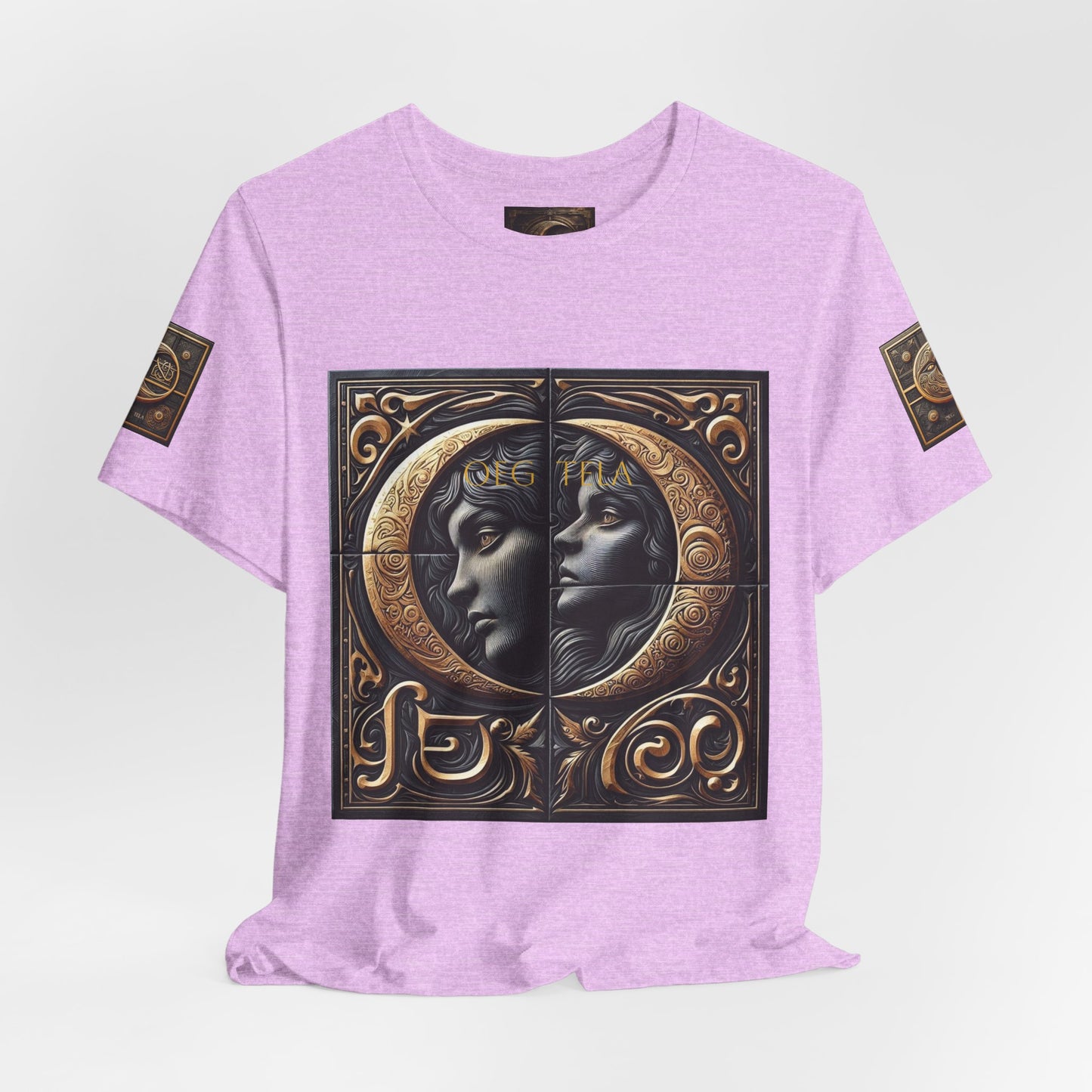 Moonlit Duality Graphic Tee — Vintage Art Nouveau Face Design
