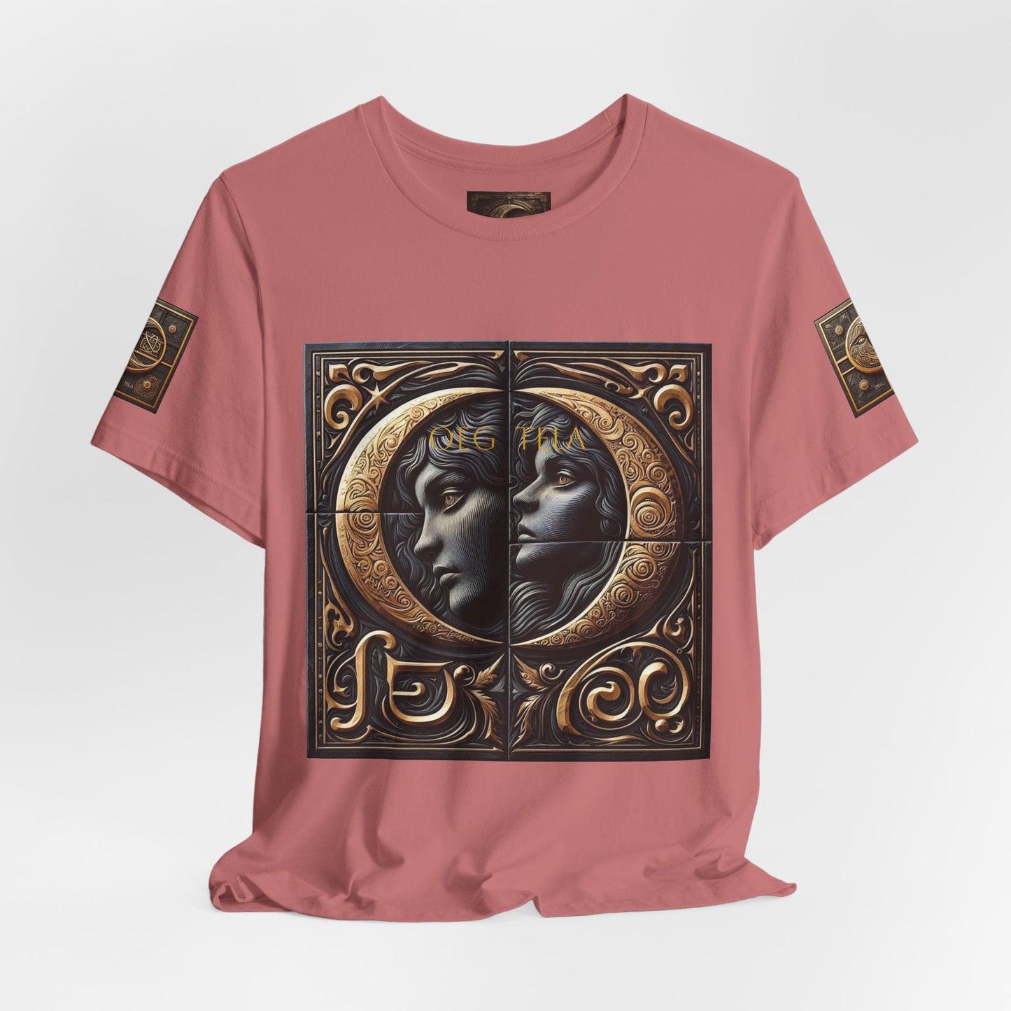 Moonlit Duality Graphic Tee — Vintage Art Nouveau Face Design