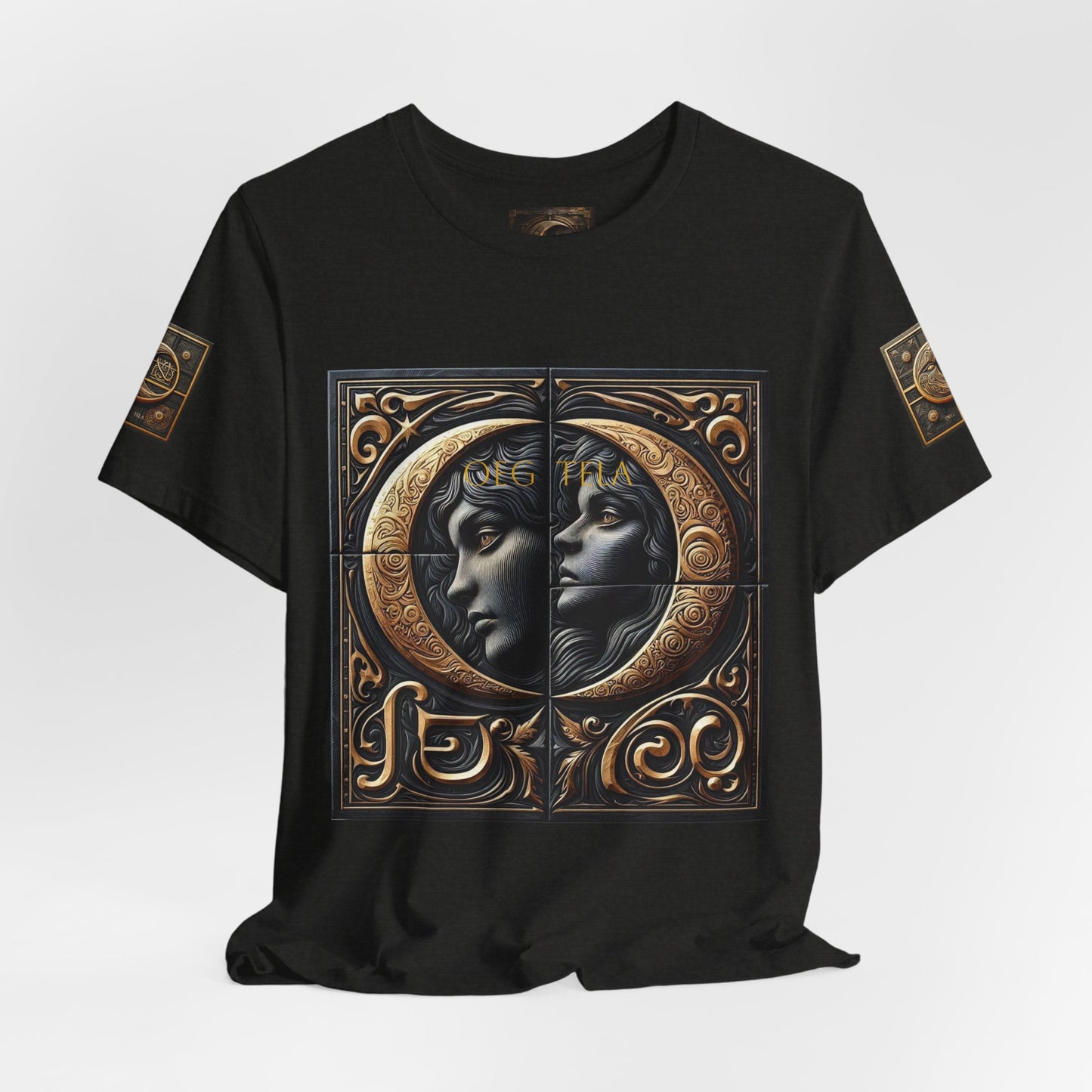 Moonlit Duality Graphic Tee — Vintage Art Nouveau Face Design