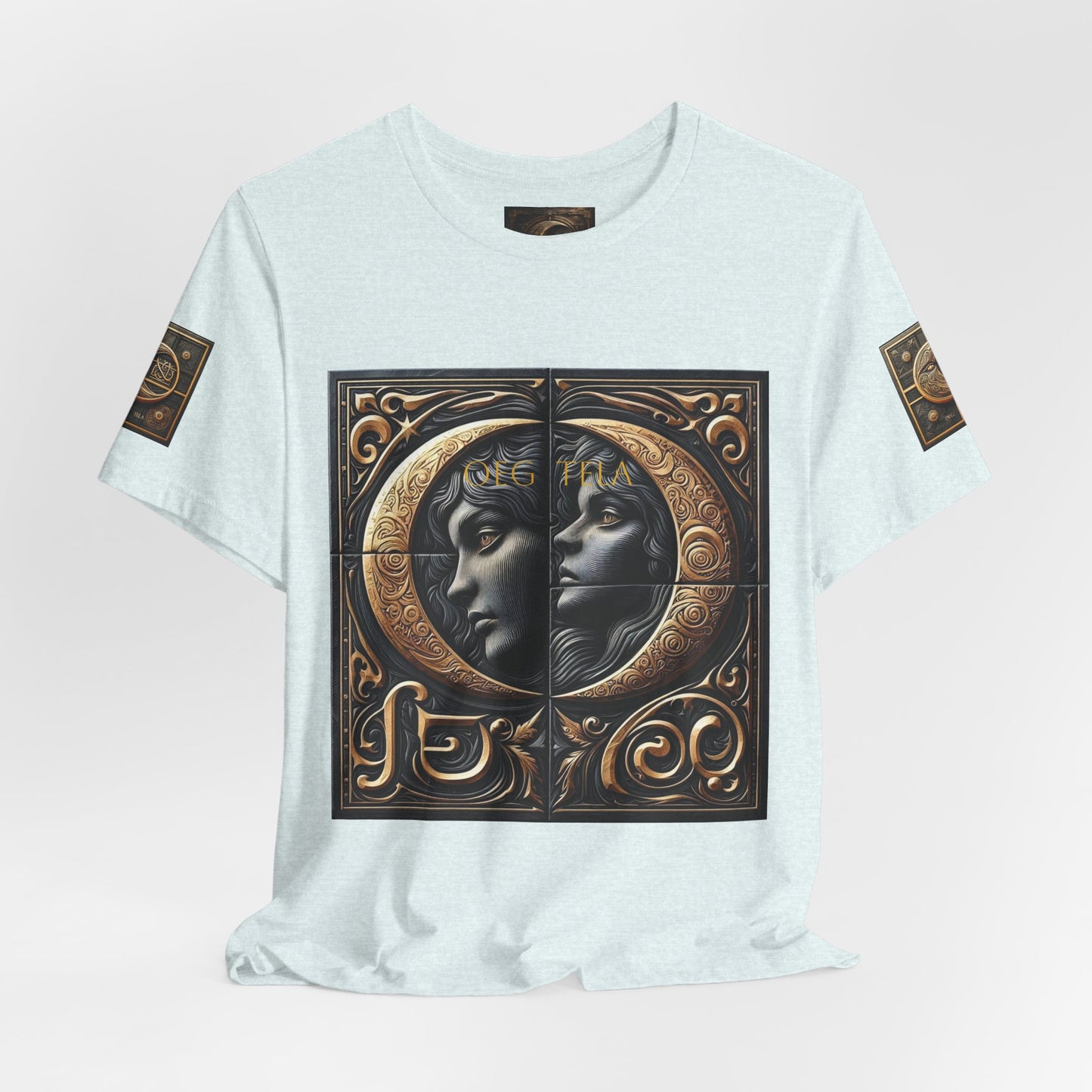 Moonlit Duality Graphic Tee — Vintage Art Nouveau Face Design