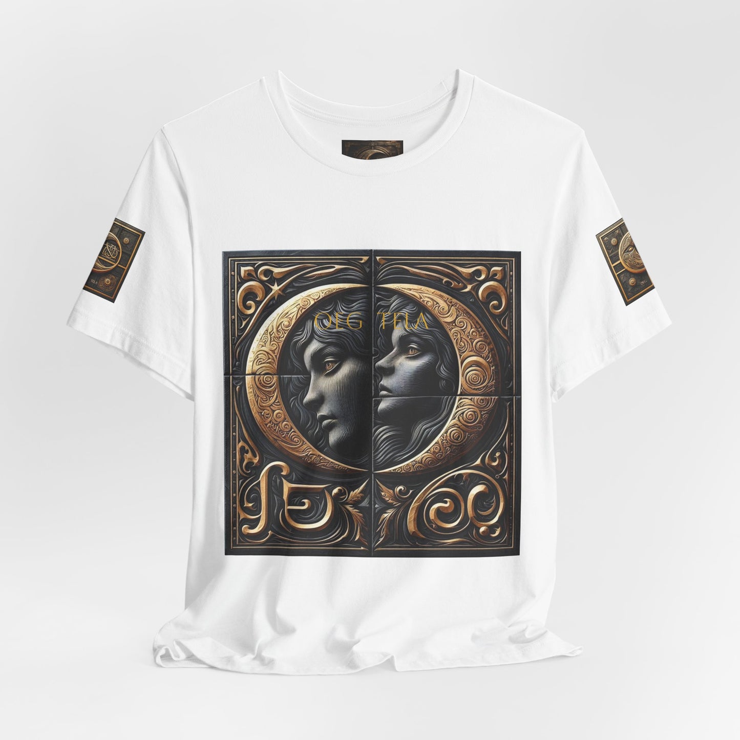 Moonlit Duality Graphic Tee — Vintage Art Nouveau Face Design