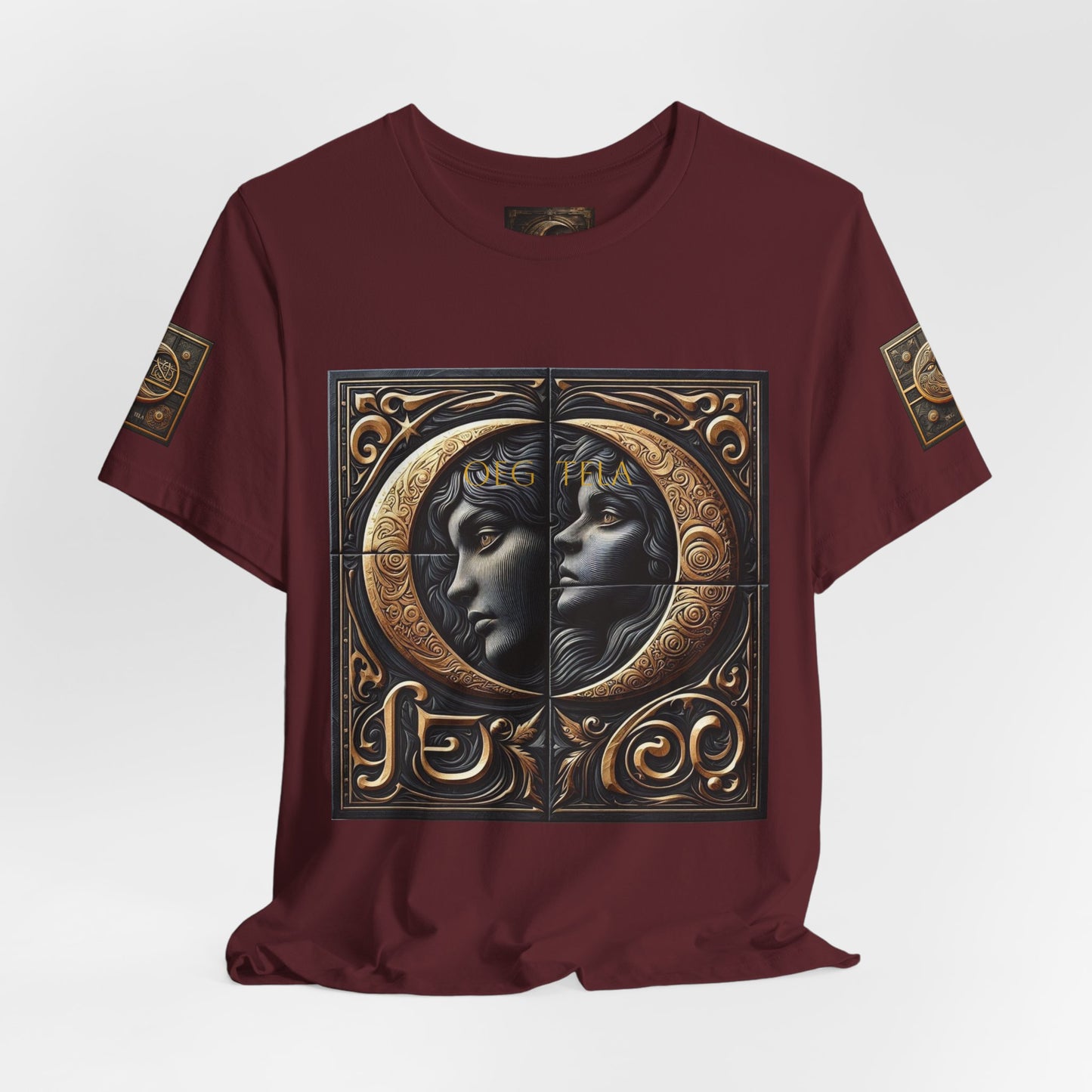 Moonlit Duality Graphic Tee — Vintage Art Nouveau Face Design
