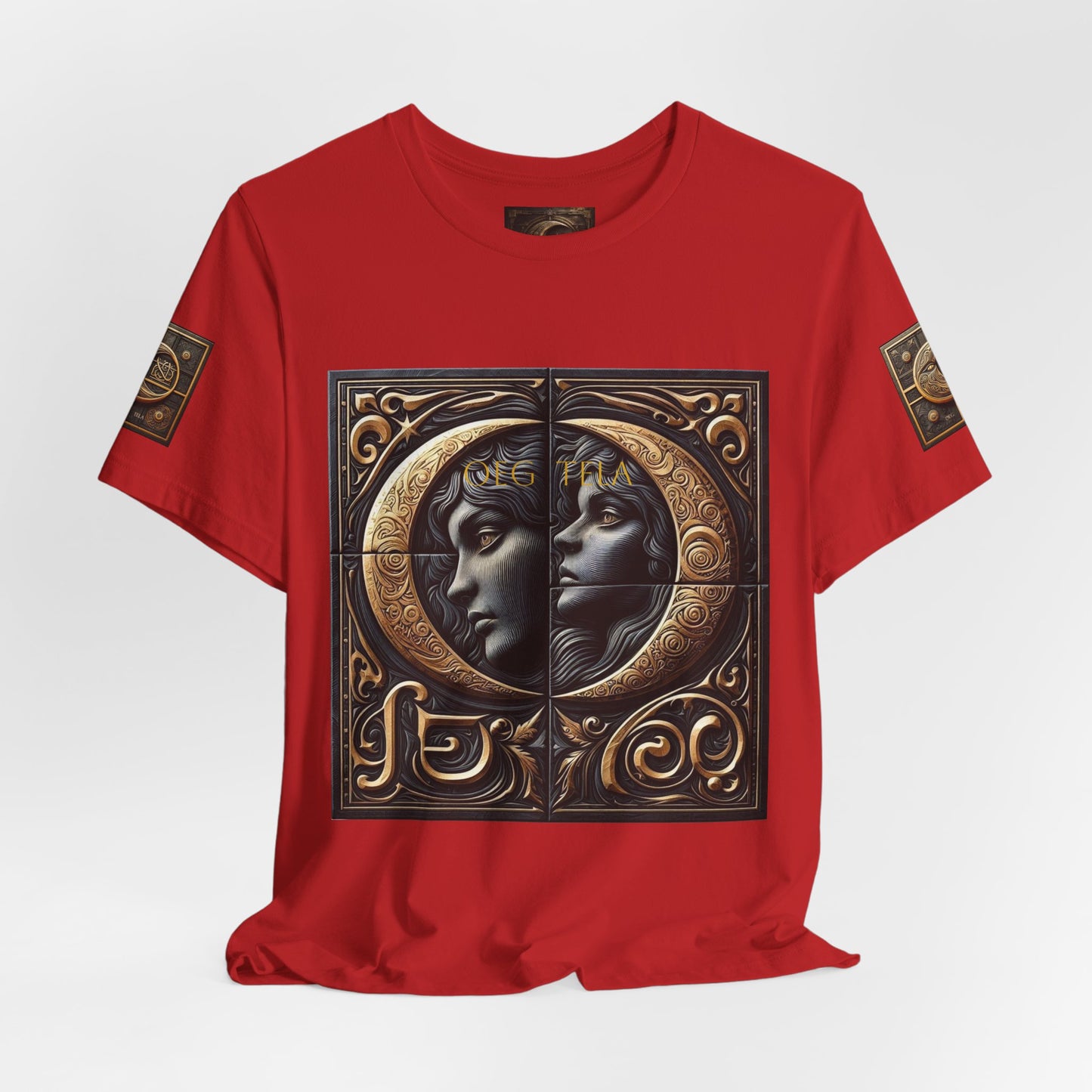 Moonlit Duality Graphic Tee — Vintage Art Nouveau Face Design