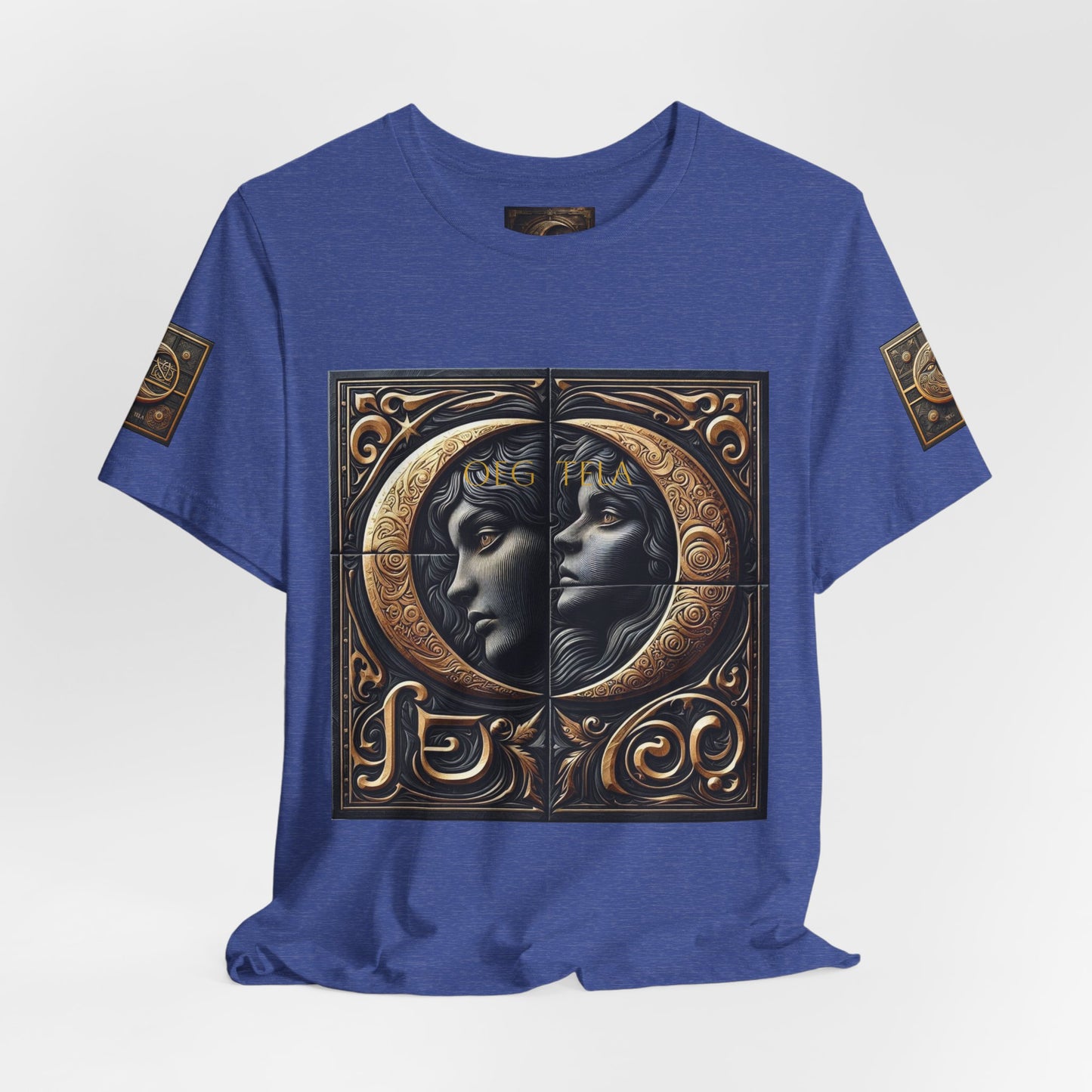 Moonlit Duality Graphic Tee — Vintage Art Nouveau Face Design