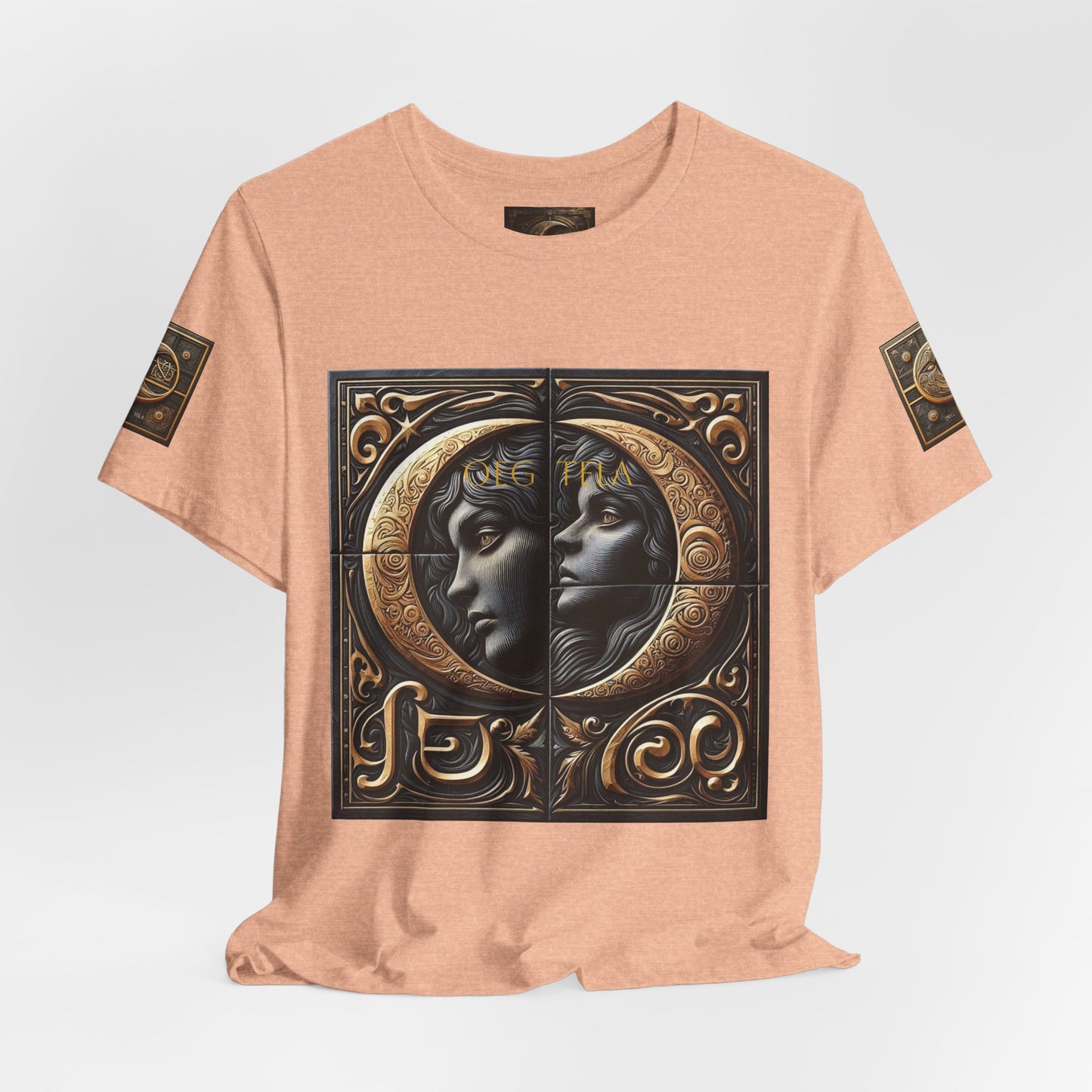 Moonlit Duality Graphic Tee — Vintage Art Nouveau Face Design