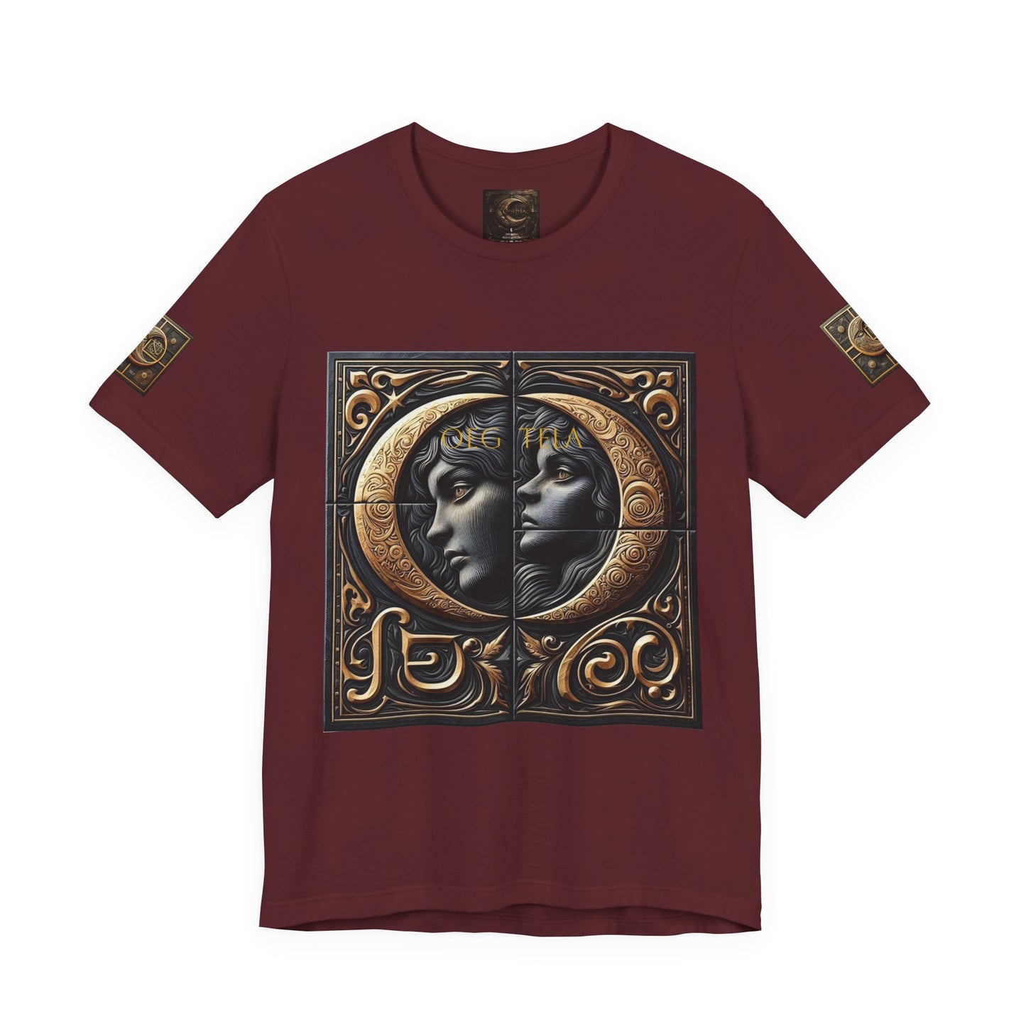 Moonlit Duality Graphic Tee — Vintage Art Nouveau Face Design