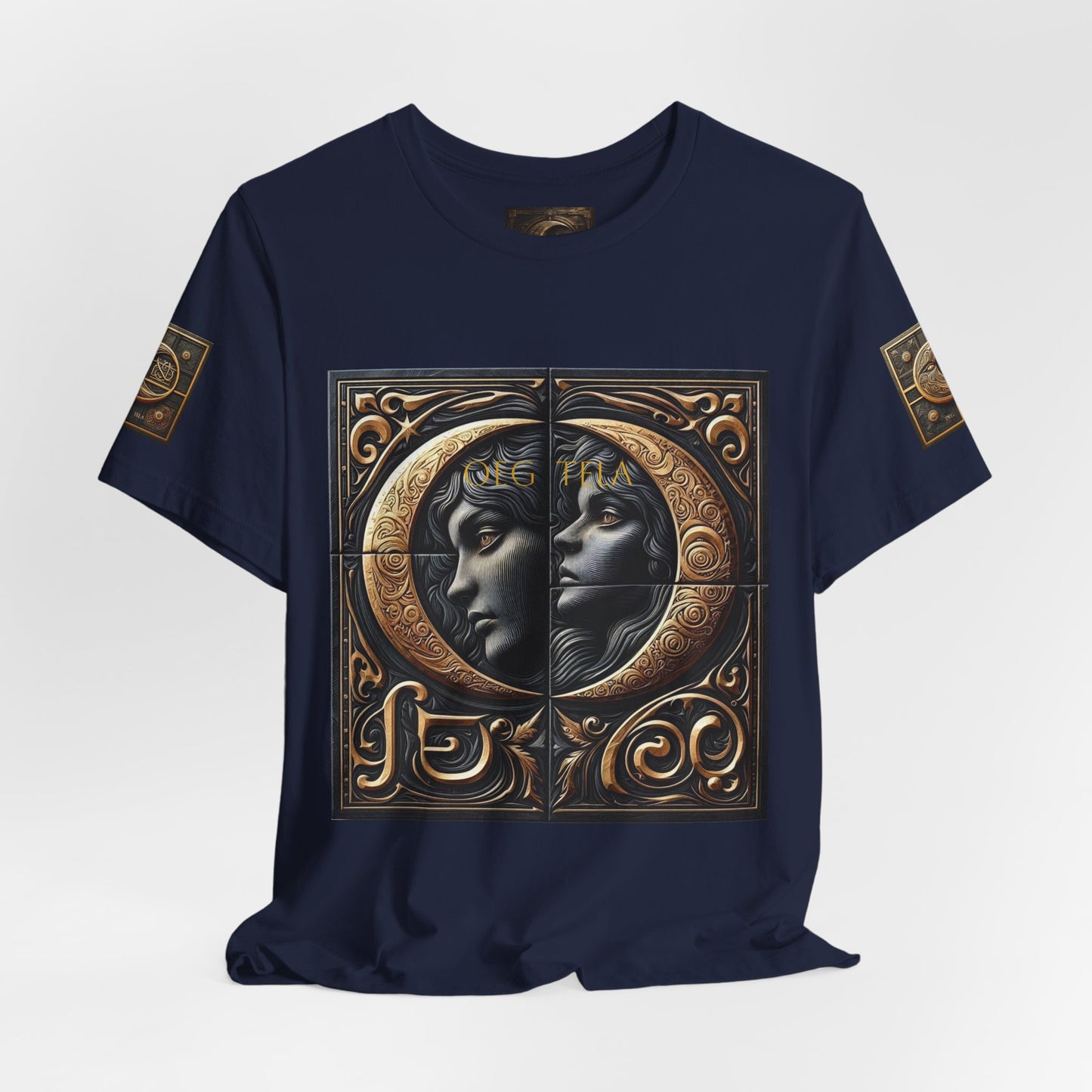 Moonlit Duality Graphic Tee — Vintage Art Nouveau Face Design