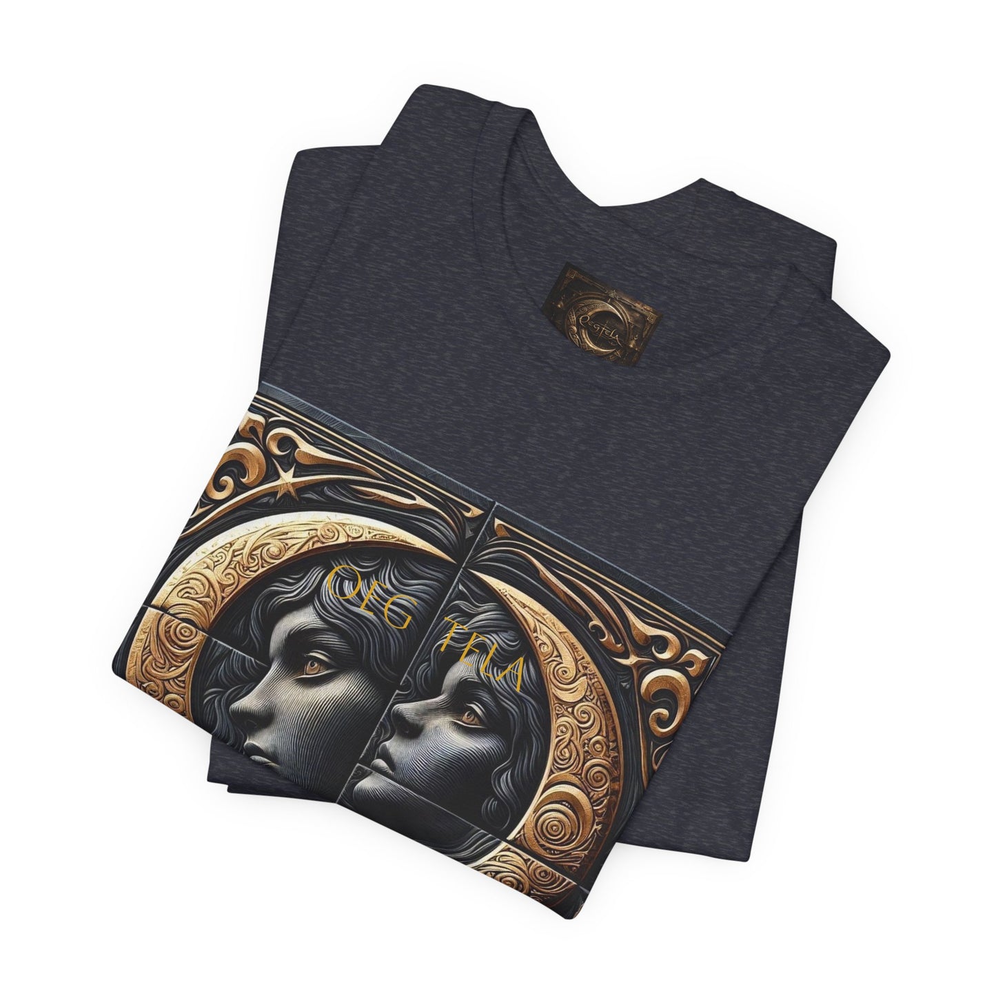Moonlit Duality Graphic Tee — Vintage Art Nouveau Face Design