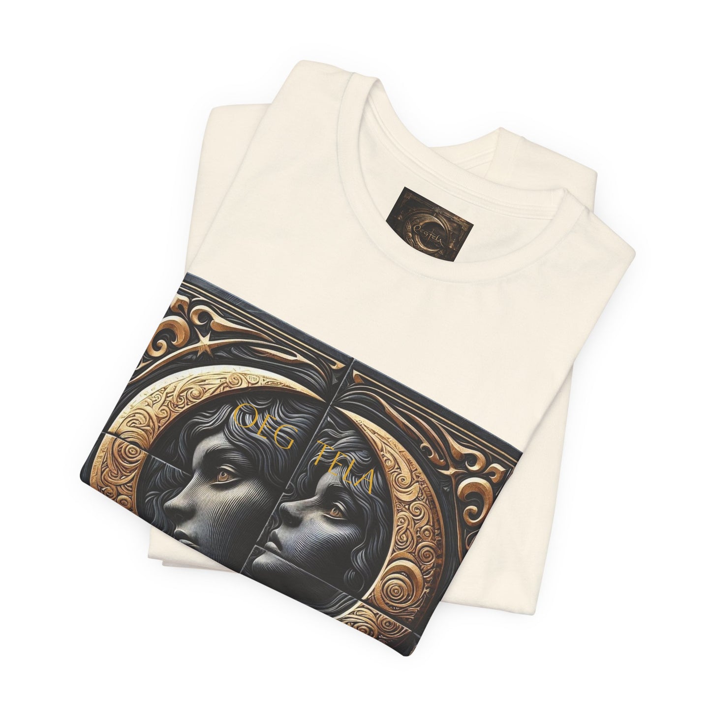 Moonlit Duality Graphic Tee — Vintage Art Nouveau Face Design
