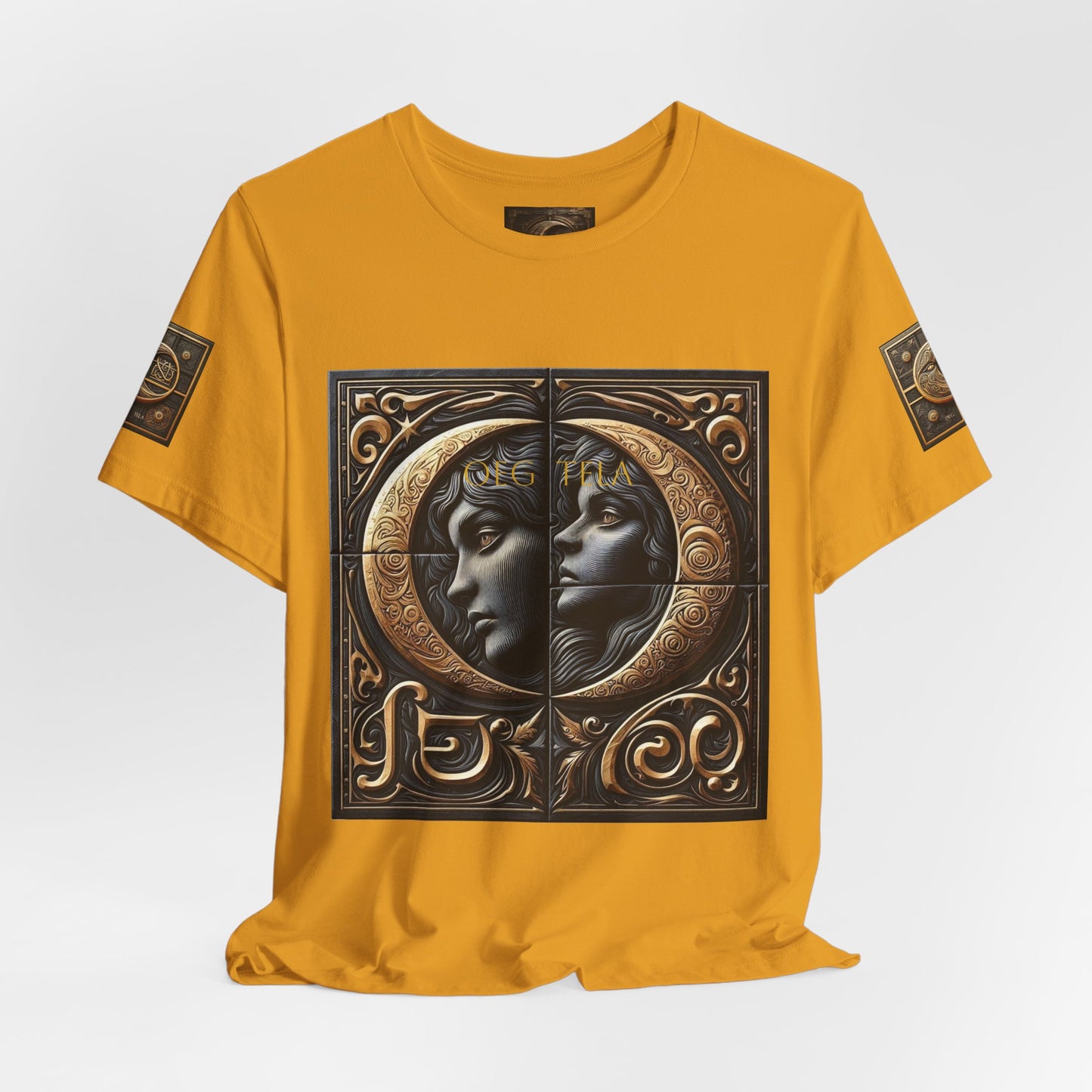 Moonlit Duality Graphic Tee — Vintage Art Nouveau Face Design