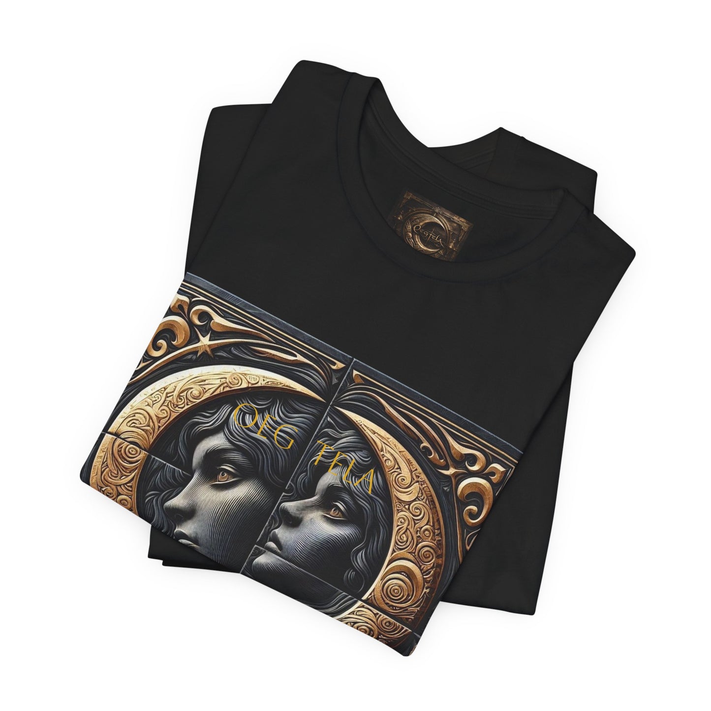 Moonlit Duality Graphic Tee — Vintage Art Nouveau Face Design