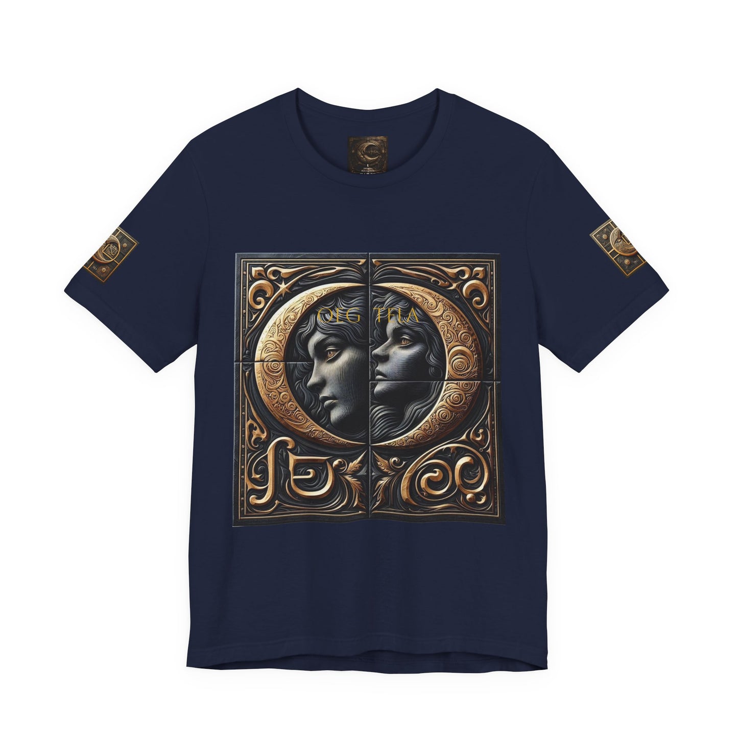 Moonlit Duality Graphic Tee — Vintage Art Nouveau Face Design