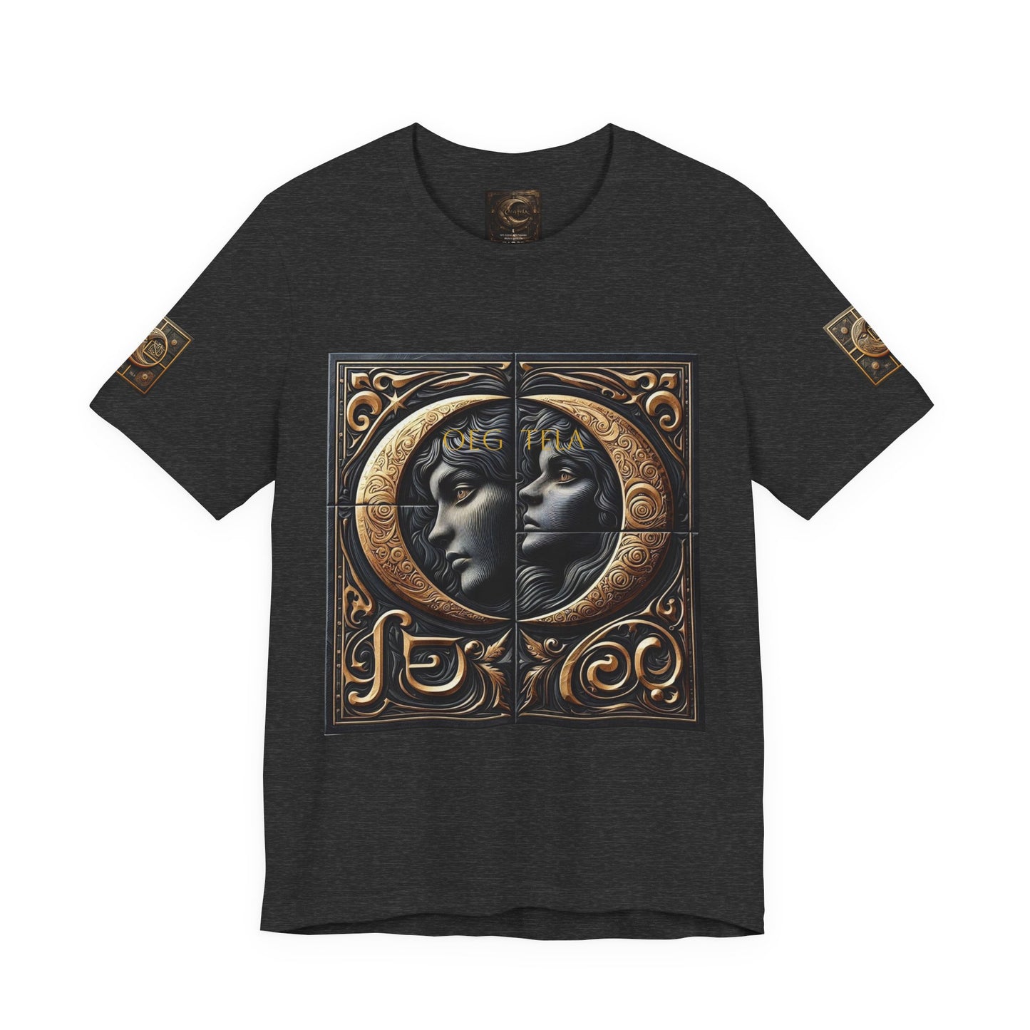 Moonlit Duality Graphic Tee — Vintage Art Nouveau Face Design