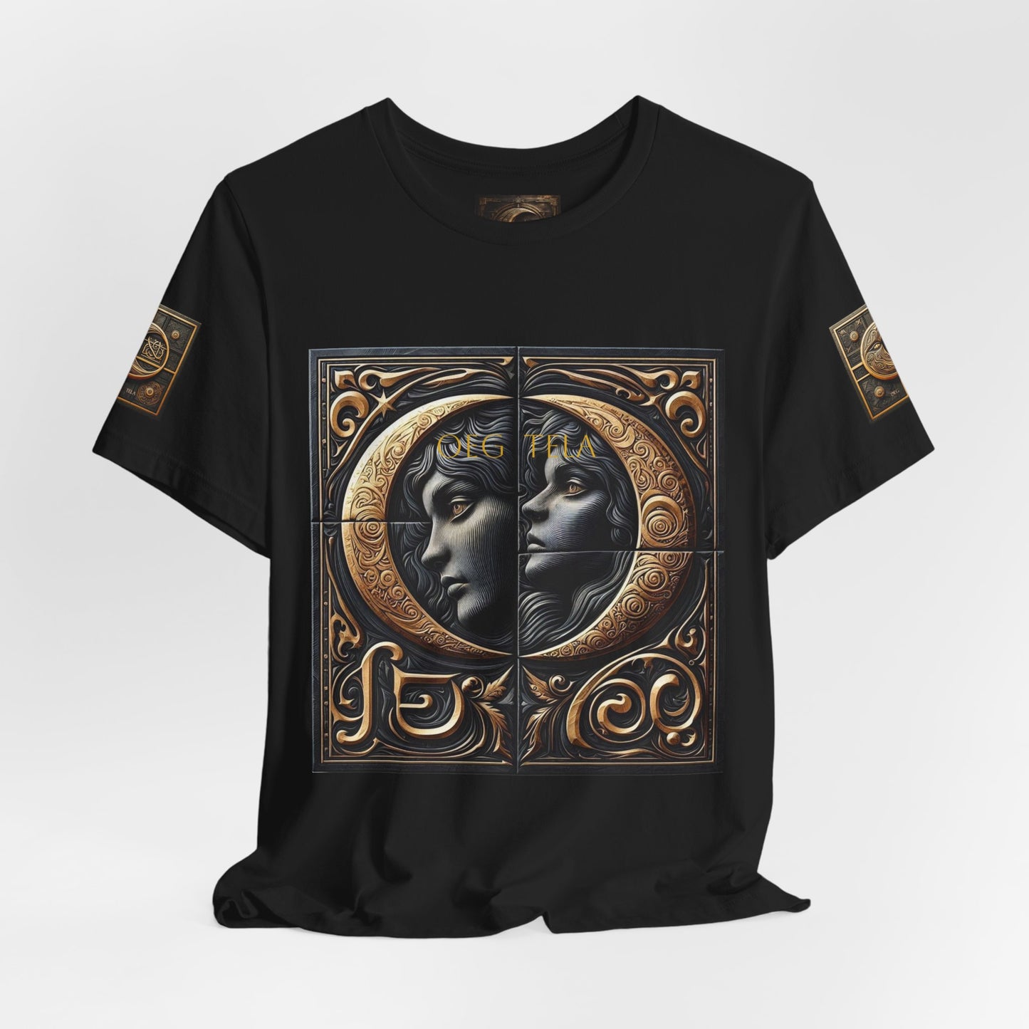 Moonlit Duality Graphic Tee — Vintage Art Nouveau Face Design