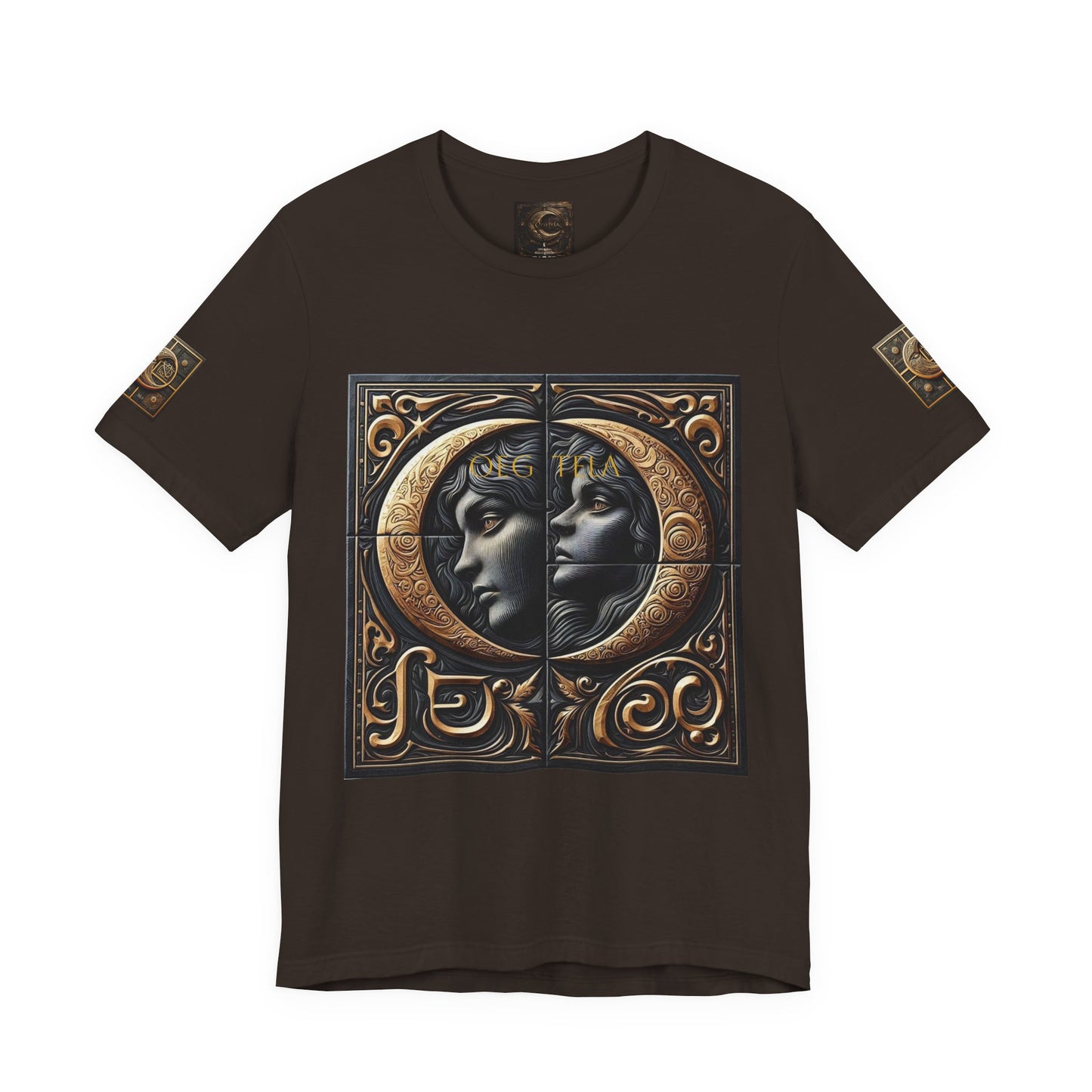 Moonlit Duality Graphic Tee — Vintage Art Nouveau Face Design