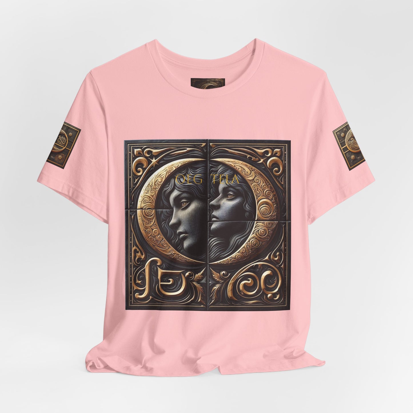 Moonlit Duality Graphic Tee — Vintage Art Nouveau Face Design