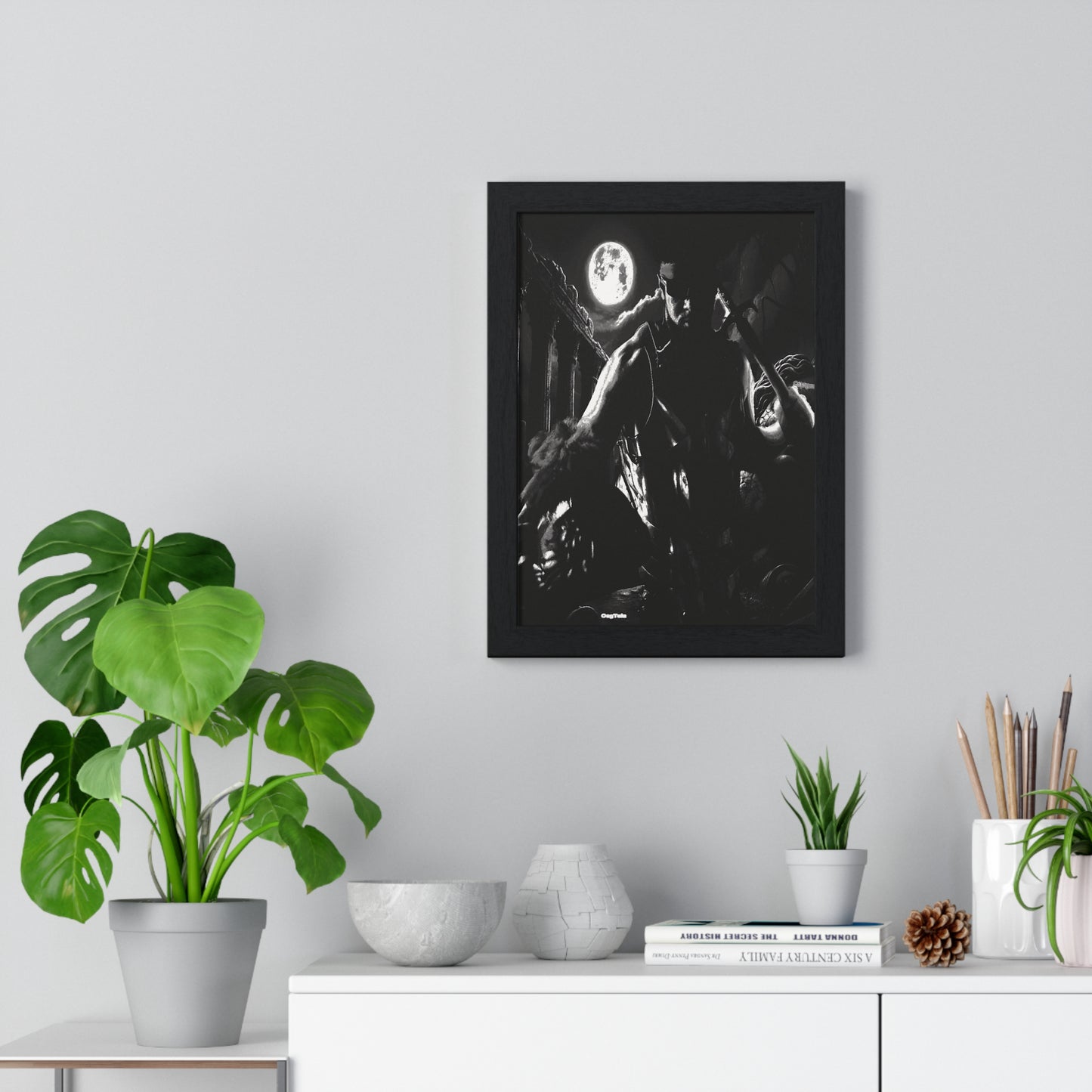 OegTela Night Framed Poster  and  Black & White Wall Art for Home Decor