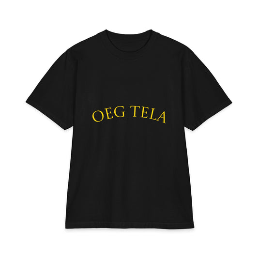 Oeg Tela Black Graphic Tee — Minimal Gold Arch Logo Short Sleeve Shirt